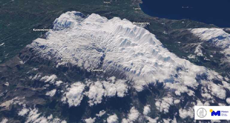 Μετεό: Τα χιονισμένα βουνά της Κρήτης από τον δορυφόρο