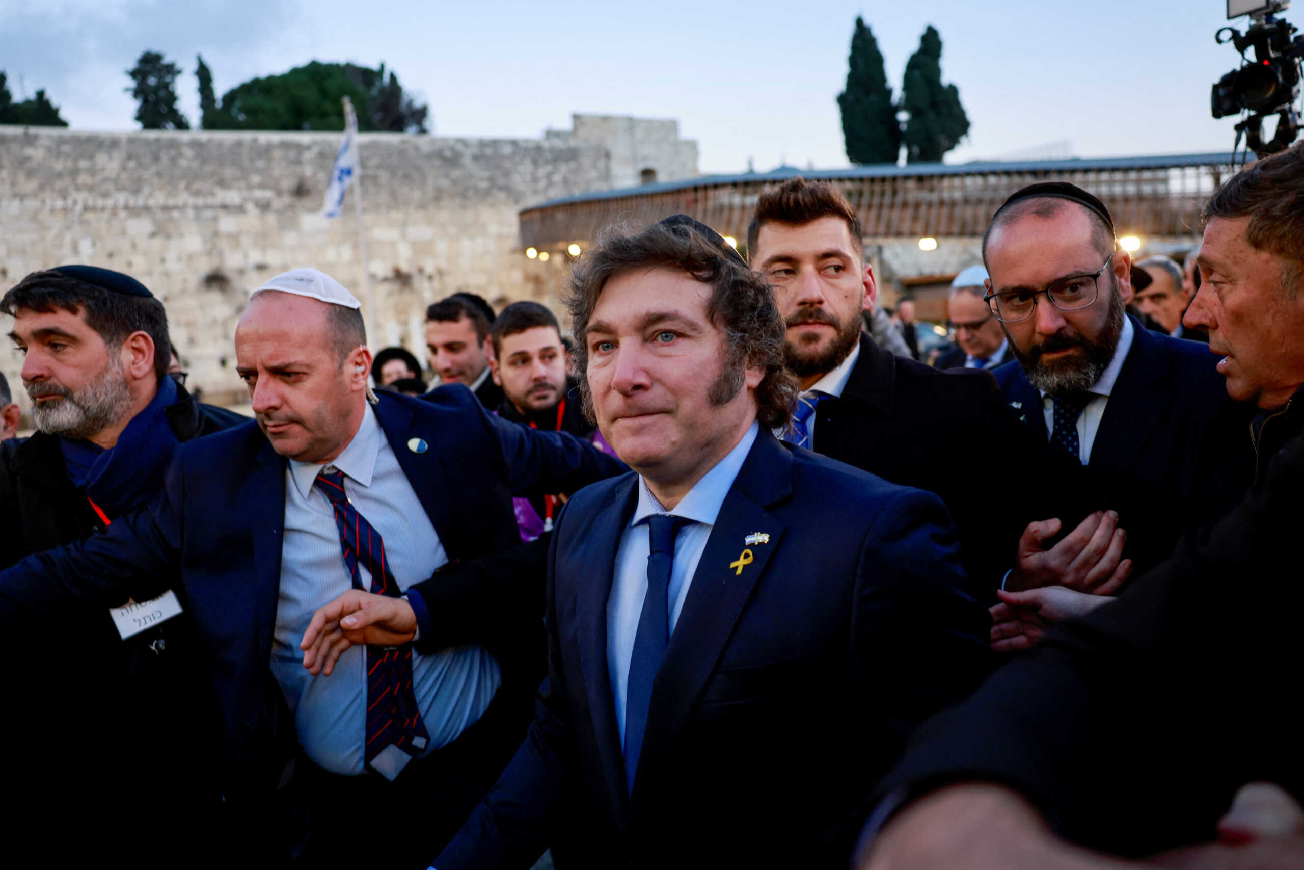 Argentina's President Javier Milei visits the Western Wall, Judaism's holiest prayer site during his tour in Jerusalem's Old City, February 6, 2024 REUTERS