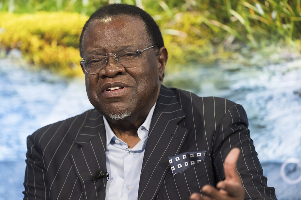 epa09974554 Hage G. Geingob, President of the Republic of Namibia attends a session at the 51st annual meeting of the World Economic Forum (WEF) in Davos, Switzerland, 25 May 2022. The meeting brings together entrepreneurs, scientists, corporate and political leaders in Davos under the topic 'History at a Turning Point: Government Policies and Business Strategies' from 22 to 26 May 2022.  EPA