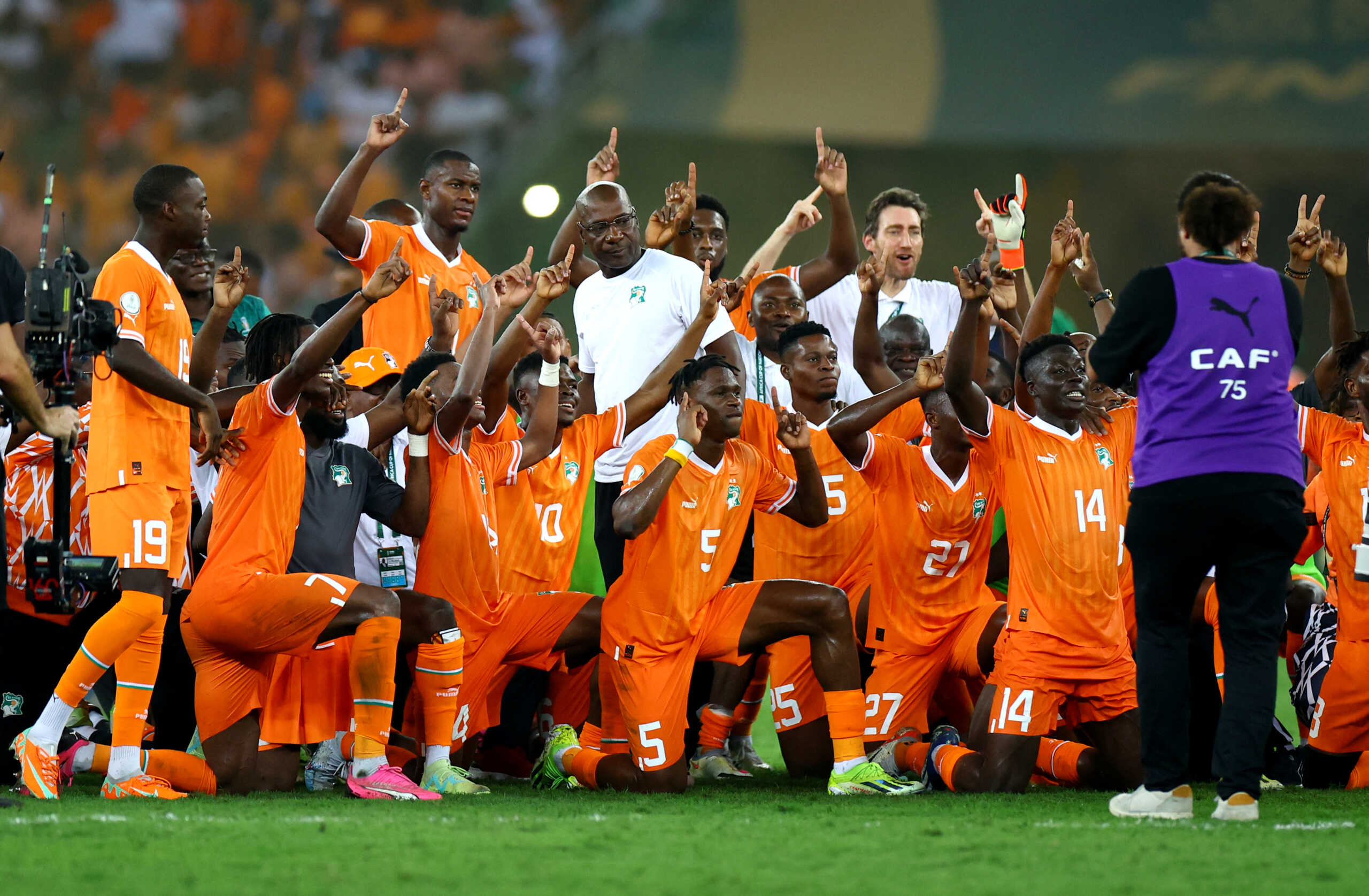 Soccer Football - Africa Cup of Nations - Final - Nigeria v Ivory Coast - Stade Olympique Alassane Ouattara, Abidjan, Ivory Coast - February 11, 2024 Ivory Coast players celebrate after the match REUTERS