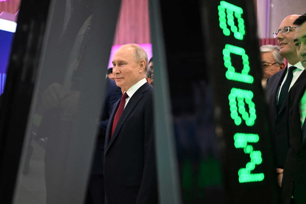 Russian President Vladimir Putin tours the venue of the Games of the Future international multi-sports tournament in the phygital concept, at the Kazan Expo exhibition centre outside Kazan, Russia. February 21, 2024. Sputnik