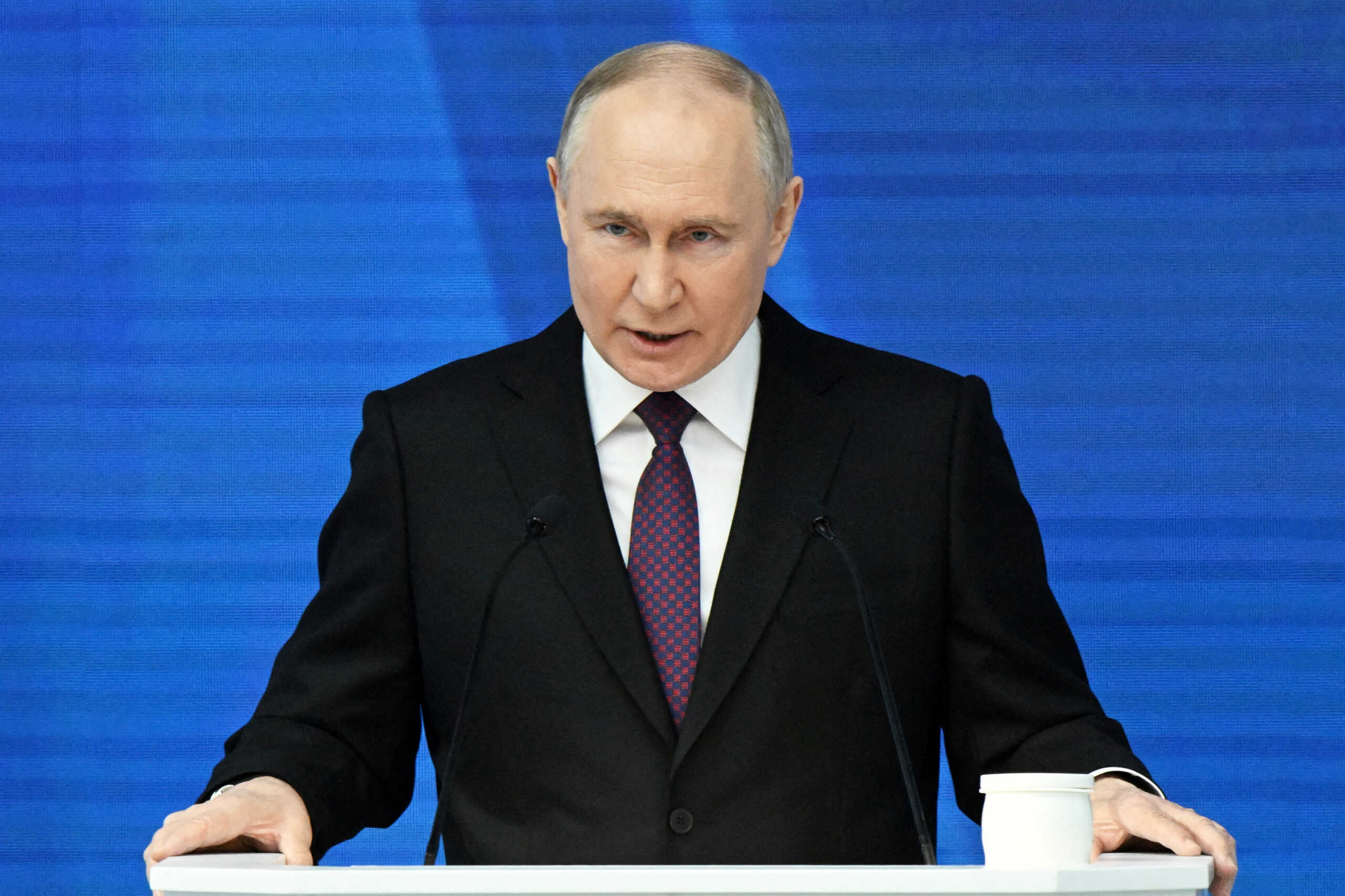 Russian President Vladimir Putin delivers his annual address to the Federal Assembly, in Moscow, Russia, February 29, 2024.  Sputnik