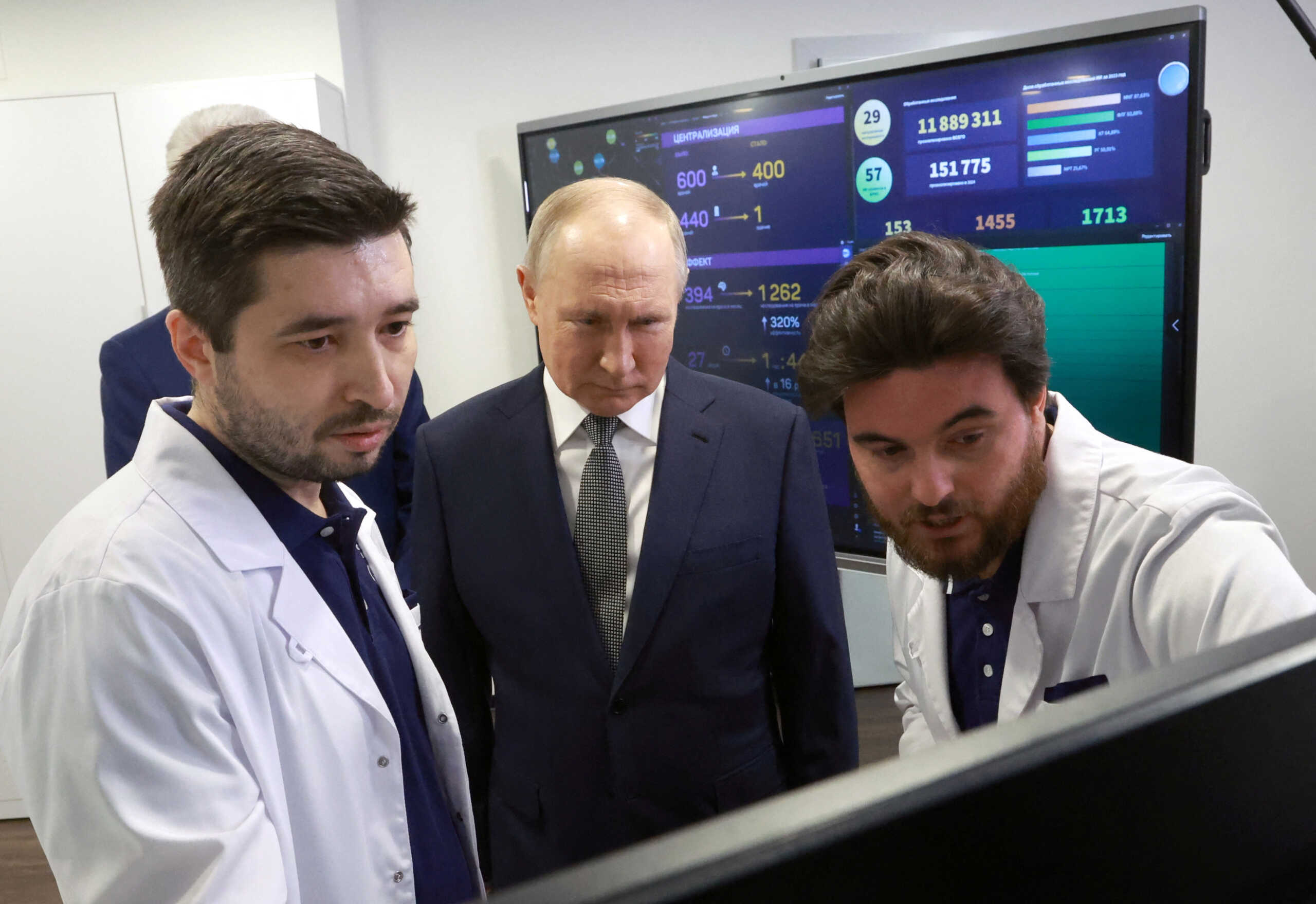 Russia's President Vladimir Putin visits the Research and Practical Clinical Centre for Diagnostics and Telemedicine Technologies of the Moscow Health Care Department in the city of Moscow, Russia, February 14, 2024. Sputnik