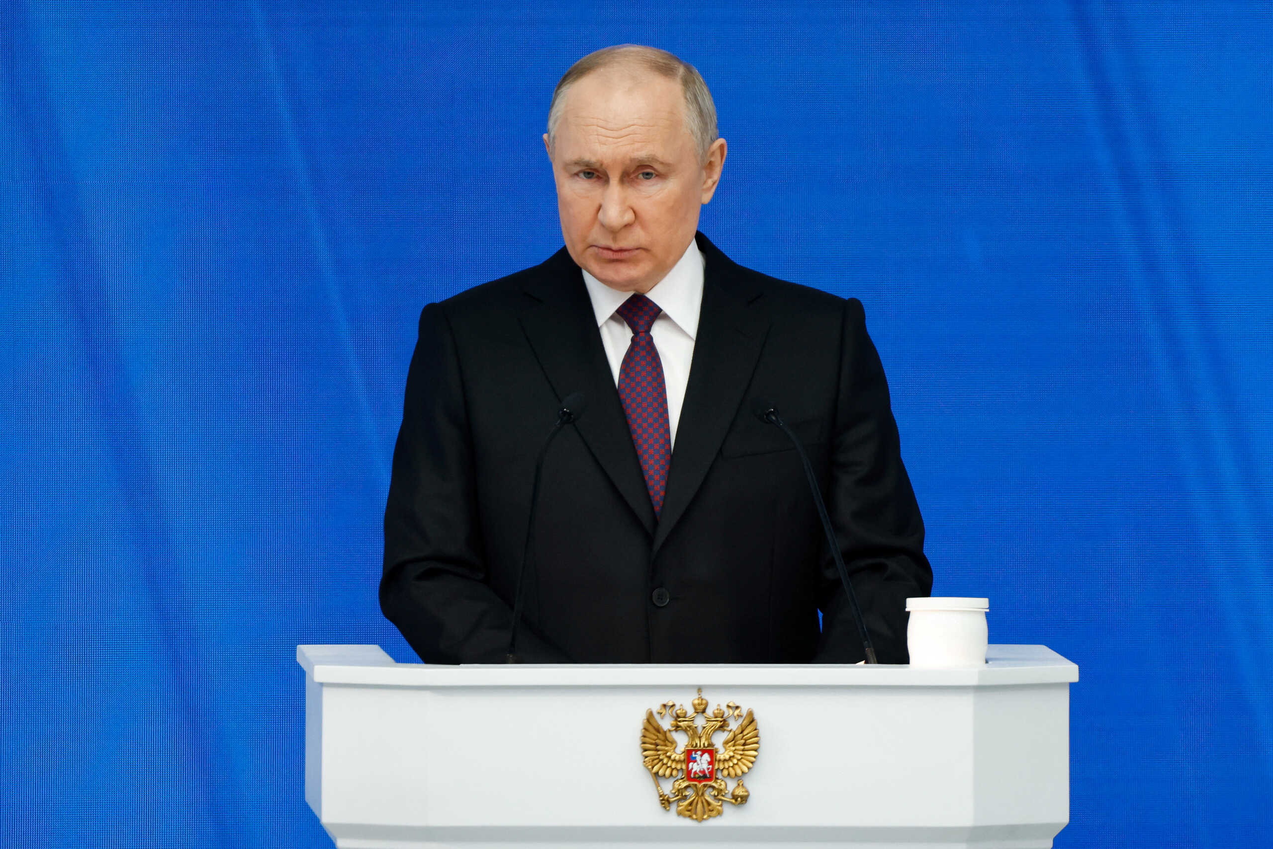 Russian President Vladimir Putin delivers his annual address to the Federal Assembly, in Moscow, Russia, February 29, 2024. REUTERS