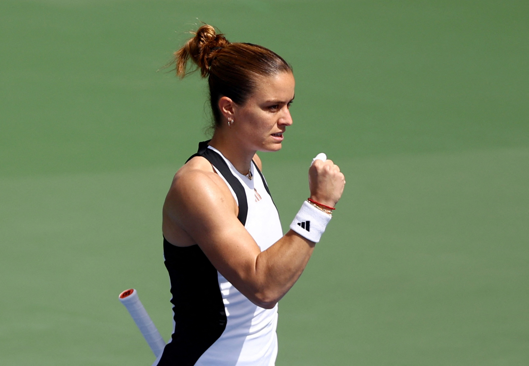 Tennis - WTA 1000 - Dubai Tennis Championships - Dubai Duty Free Tennis Centre, Dubai, United Arab Emirates - February 20, 2024 Greece's Maria Sakkari reacts during her round of 32 match against Emma Navarro of the U.S. REUTERS