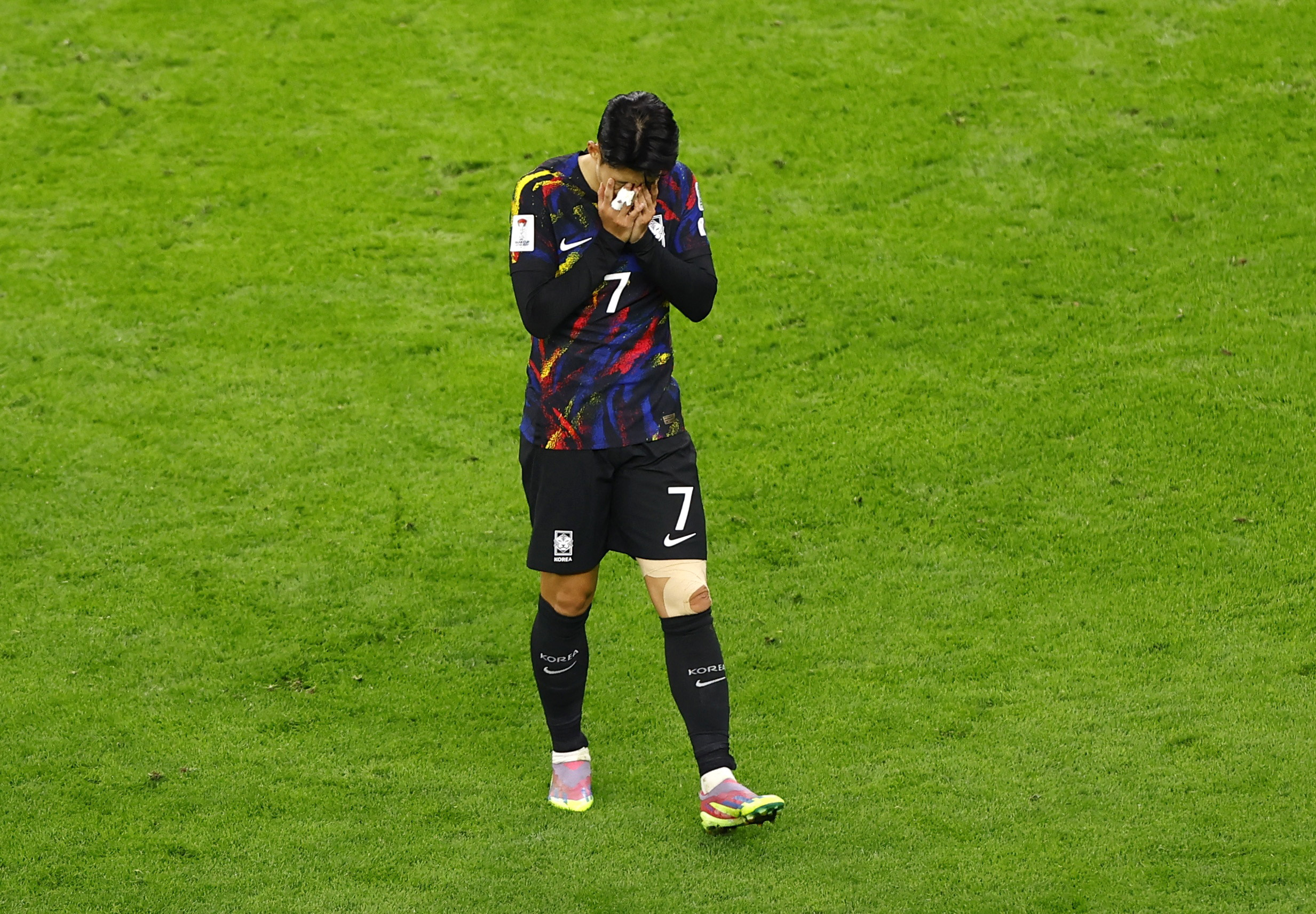 Soccer Football - AFC Asian Cup - Semi Final - Jordan v South Korea - Ahmed bin Ali Stadium, Al Rayyan, Qatar - February 6, 2024 South Korea's Son Heung-Min reacts after being eliminated from the AFC Asian Cup REUTERS