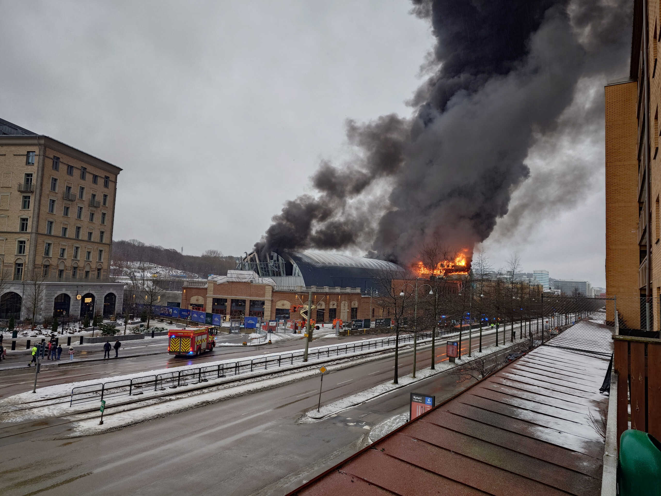 Smoke rises from a fire that broke out at Liseberg amusement park in Gothenburg, Sweden, February 12, 2024, in this social media image. Richard Mellqvist