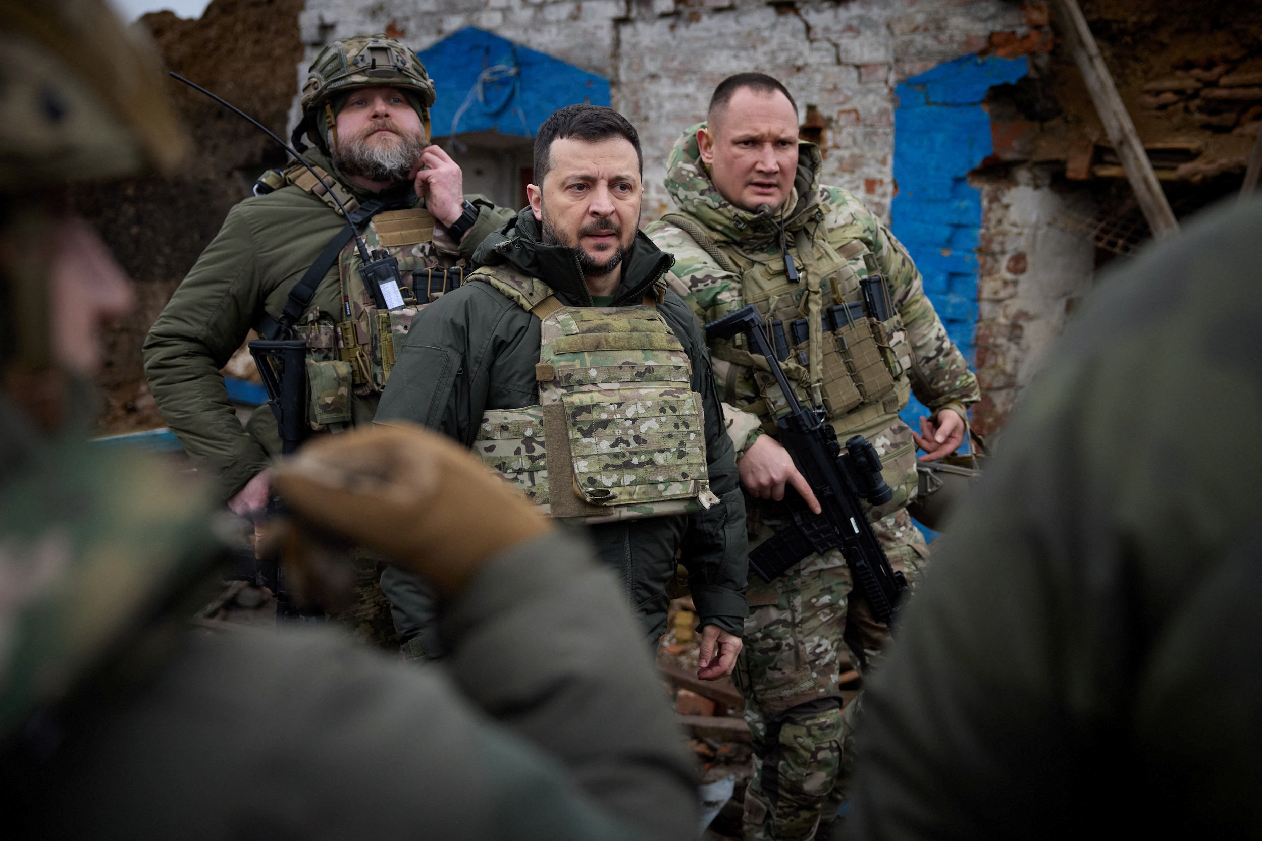 Ukraine's President Volodymyr Zelenskiy visits a frontline, amid Russia's attack on Ukraine, in the Zaporizhzhia region, Ukraine February 4, 2024. Ukrainian Presidential Press Service