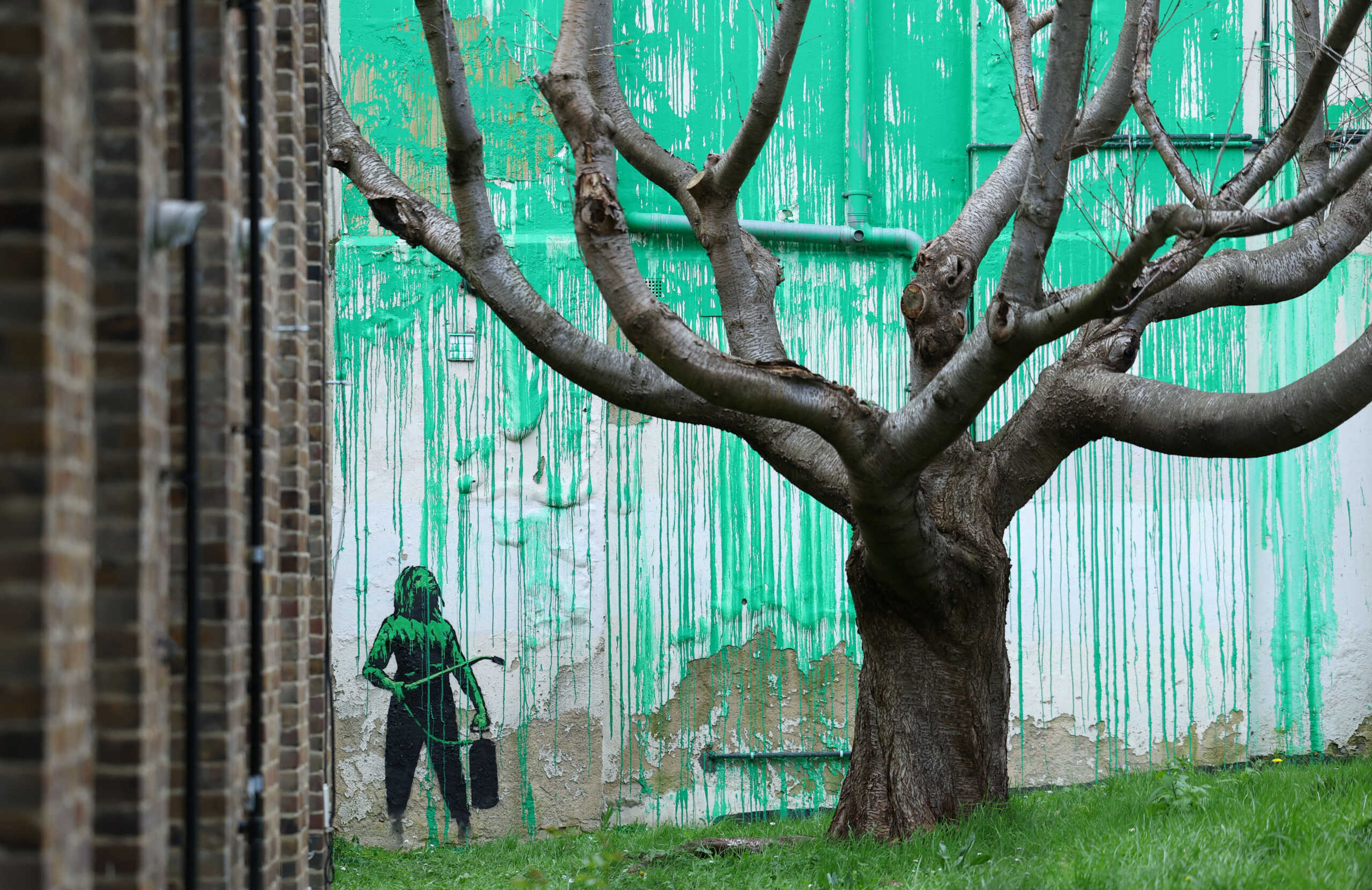 A view shows a detail of a new mural attributed to the British artist Banksy in north London, Britain, March 18, 2024. REUTERS