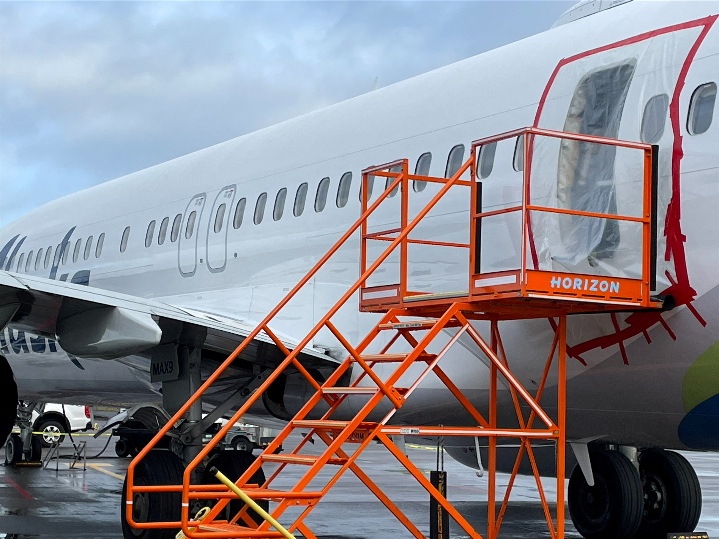 FILE PHOTO: The fuselage plug area of Alaska Airlines Flight 1282 Boeing 737-9 MAX, which was forced to make an emergency landing with a gap in the fuselage, is seen during its investigation by the National Transportation Safety Board (NTSB) in Portland, Oregon, U.S. January 7, 2024.  NTSB