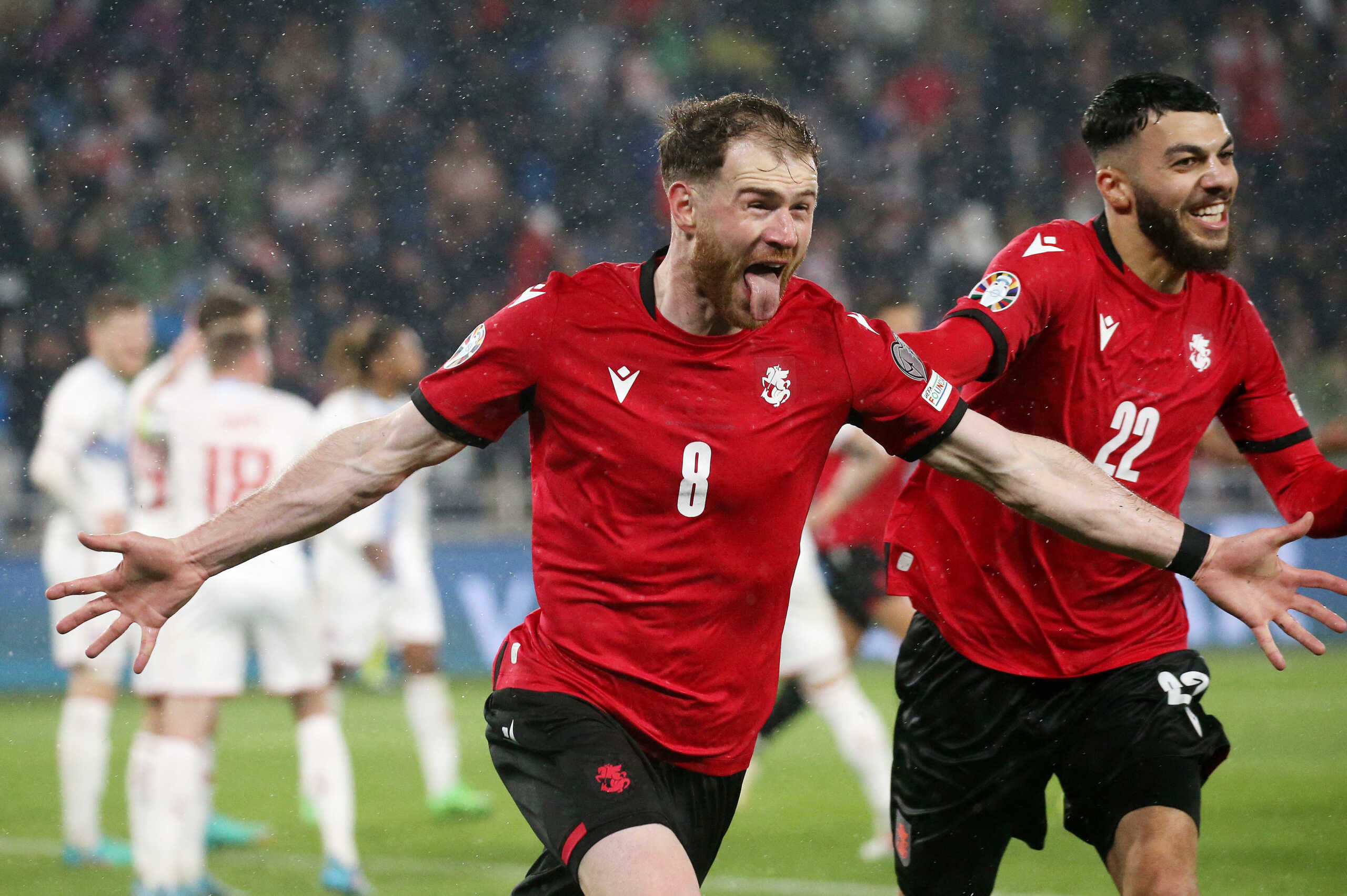 Soccer Football - Euro 2024 Qualifier - Georgia v Luxembourg - Boris Paichadze Dinamo Arena, Tbilisi, Georgia - March 21, 2024 Georgia's Budu Zivzivadze celebrates scoring their first goal REUTERS