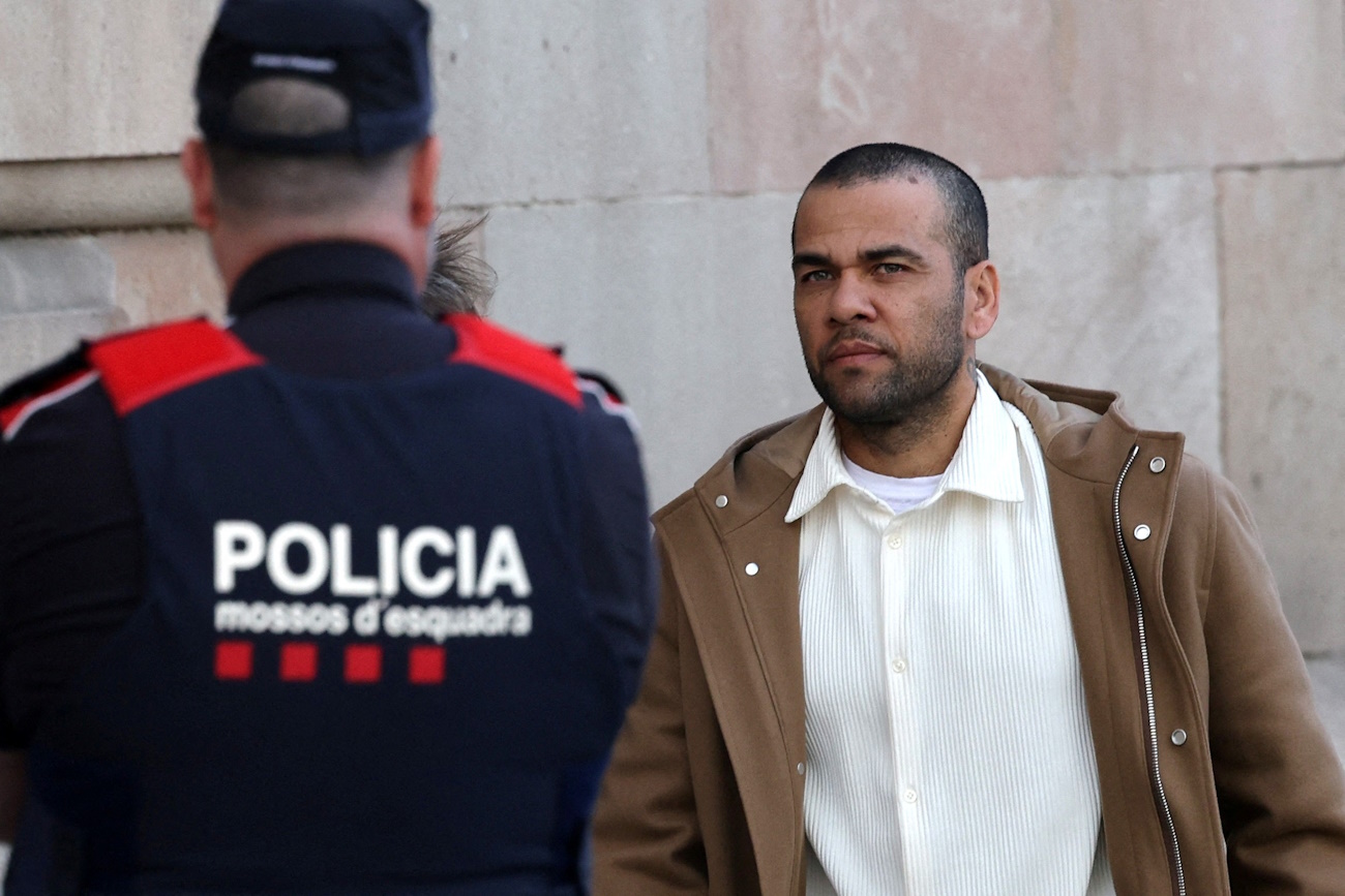 Brazilian soccer player Dani Alves arrives to appear in court after he was released from prison on bail in Barcelona, Spain, March 28, 2024. REUTERS