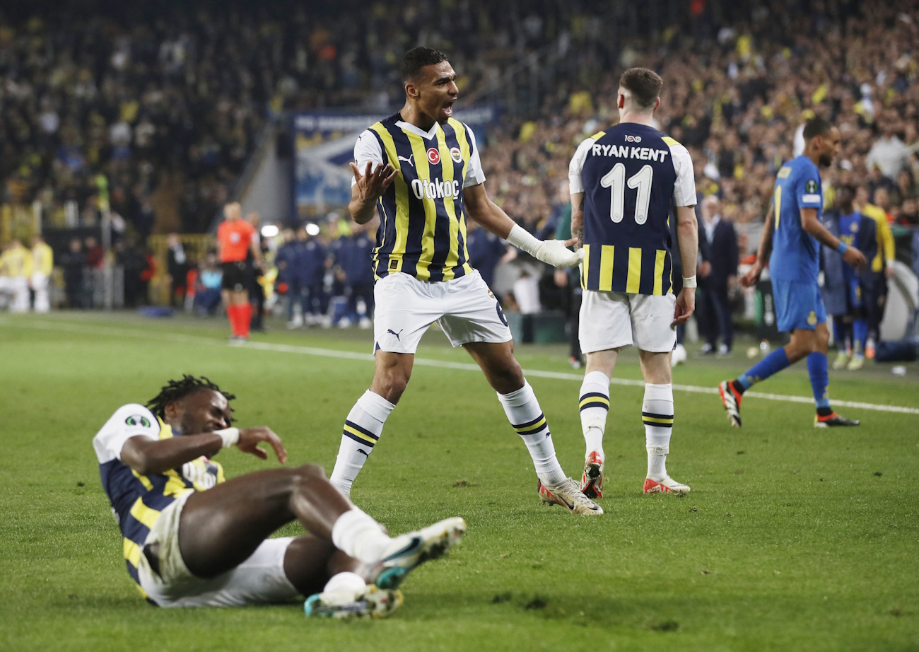 Soccer Football - Europa Conference League - Round of 16 - Second Leg - Fenerbahce v Union Saint-Gilloise - Sukru Saracoglu Stadium, Istanbul, Turkey - March 14, 2024 Fenerbahce's Alexander Djiku reacts REUTERS