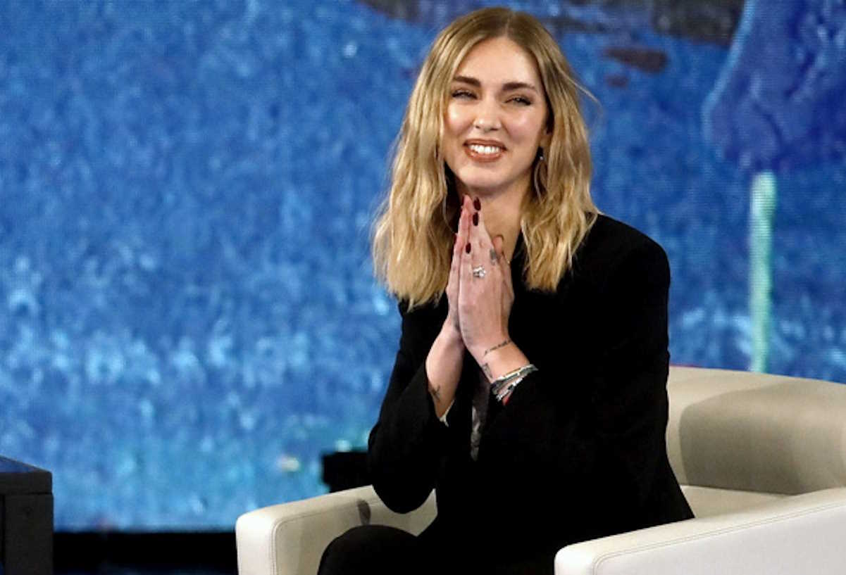 epa11197398 Italian blogger, businesswoman, fashion designer and model Chiara Ferragni gestures during an interview at the Nove program 'Che Tempo che fa' (lit.: What the times are like), conducted by Italian television presenter Fabio Fazio (not pictured), in Milan, Italy, 03 March 2024.  EPA