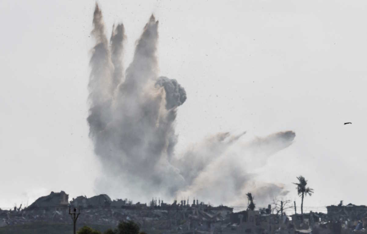 Smoke rises after an explosion in the Gaza Strip following an Israeli airstrike, amid the ongoing conflict between Israel and the Palestinian Islamist group Hamas, as seen from Israel's border with Gaza in southern Israel, March 6, 2024. REUTERS