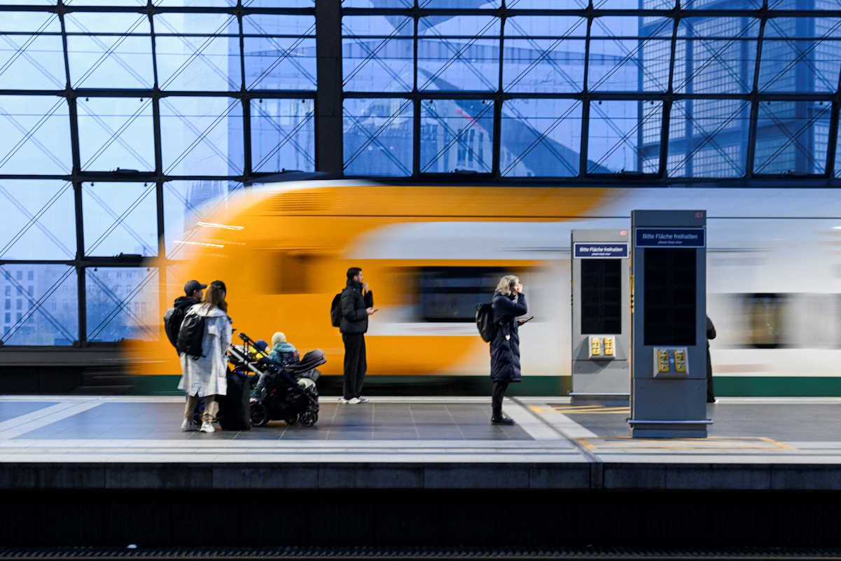 An ODEG train arrives at the main train station during a nationwide strike called by Germany's train drivers union GDL over wage increases, in Berlin, Germany, March 7, 2024. REUTERS