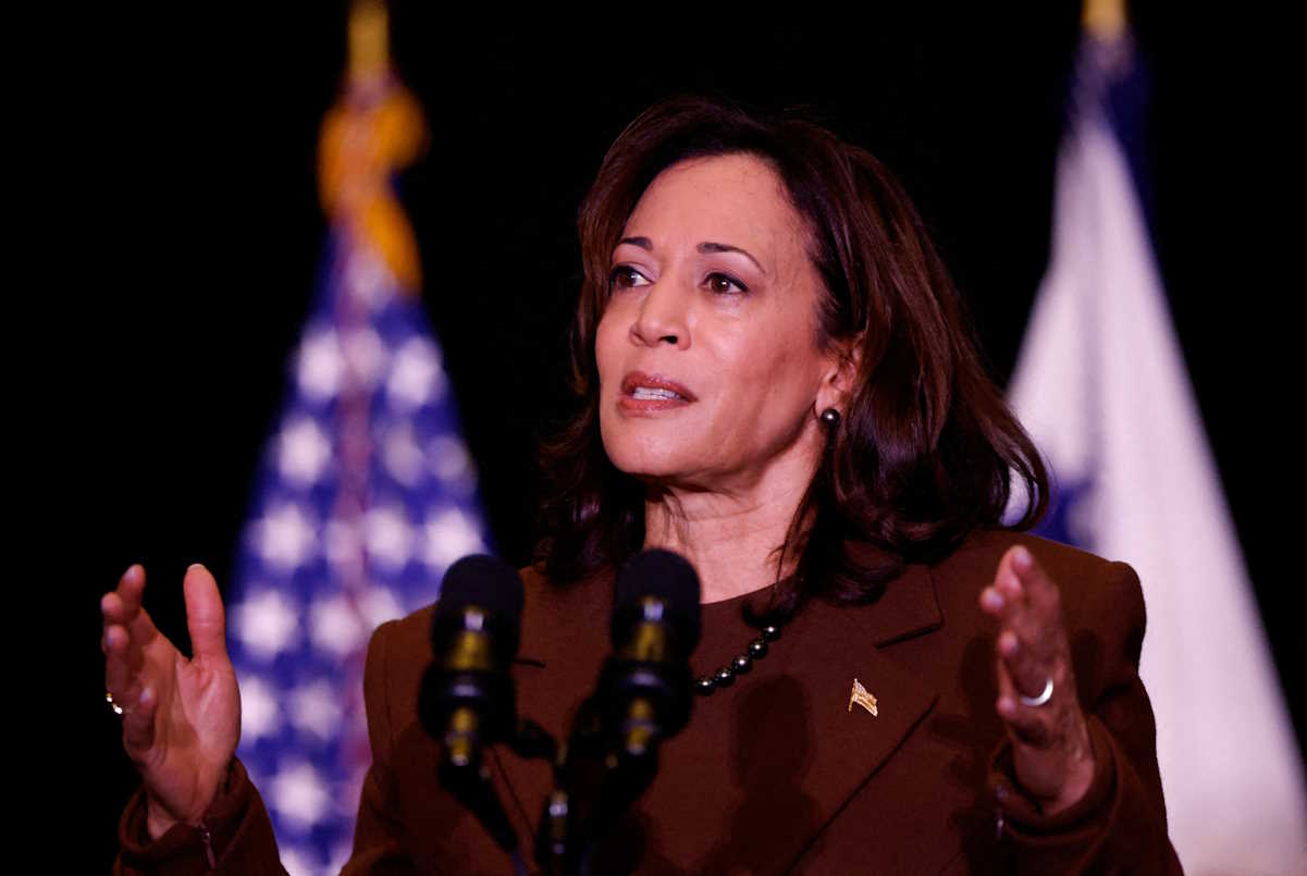 FILE PHOTO: U.S. Vice President Kamala Harris speaks at the Women’s Missionary Society retreat of the African Methodist Episcopal Church in Myrtle Beach, South Carolina, U.S., January 6, 2024.    REUTERS