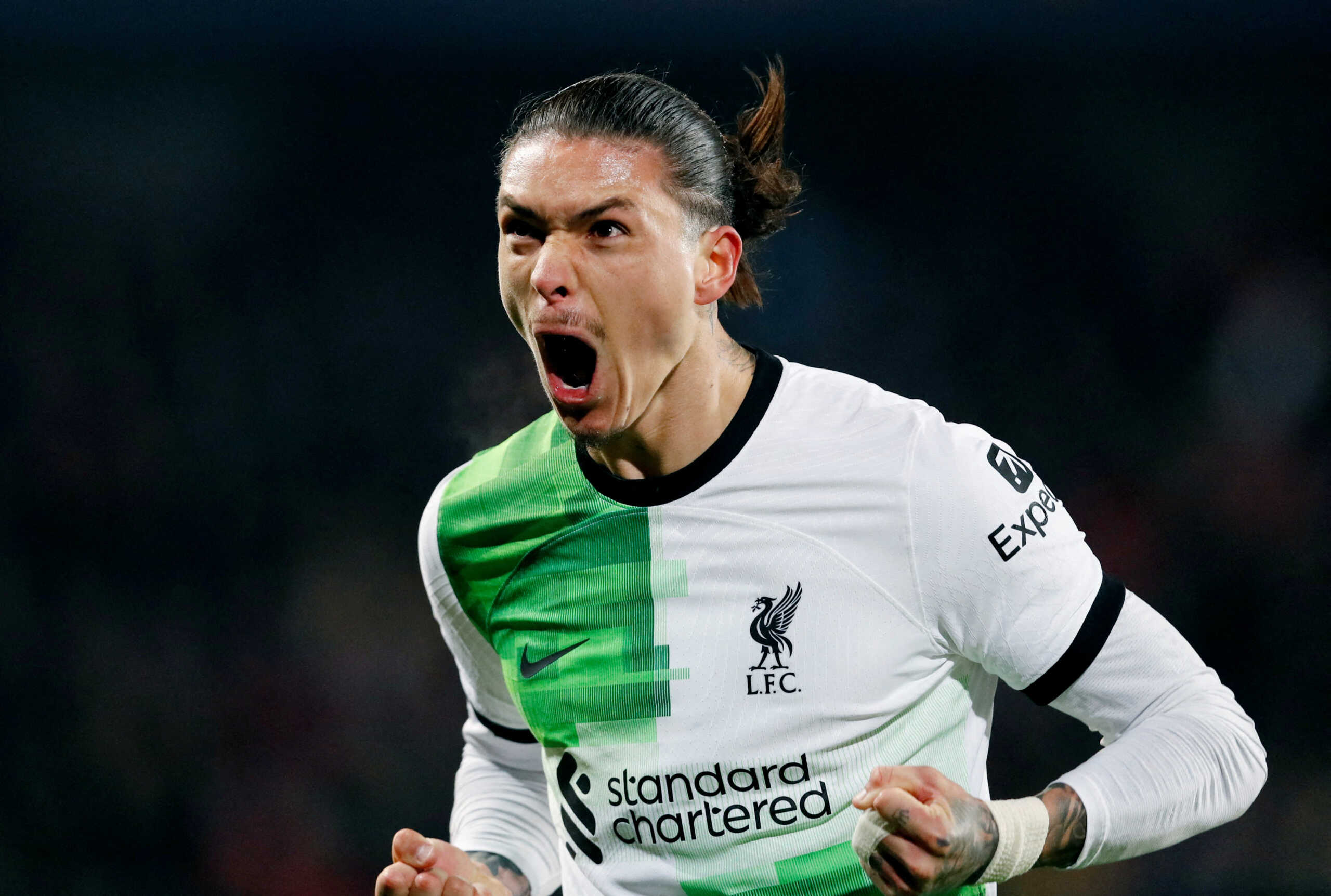 Soccer Football - Europa League - Round of 16 - First Leg - Sparta Prague v Liverpool - epet ARENA, Prague, Czech Republic - March 7, 2024 Liverpool's Darwin Nunez celebrates scoring their third goal REUTERS