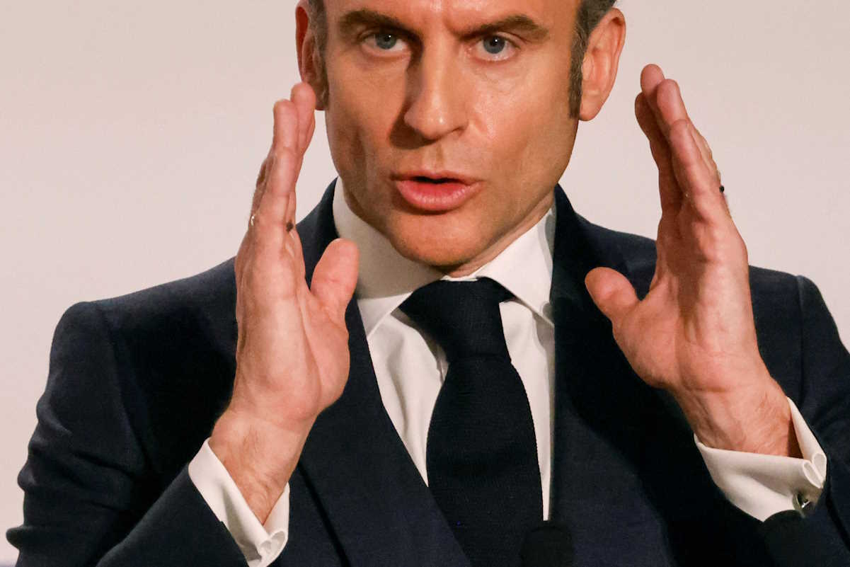 France's President Emmanuel Macron makes a speech, during a meeting with senior government officials in Paris, France March 12, 2024. Ludovic Marin