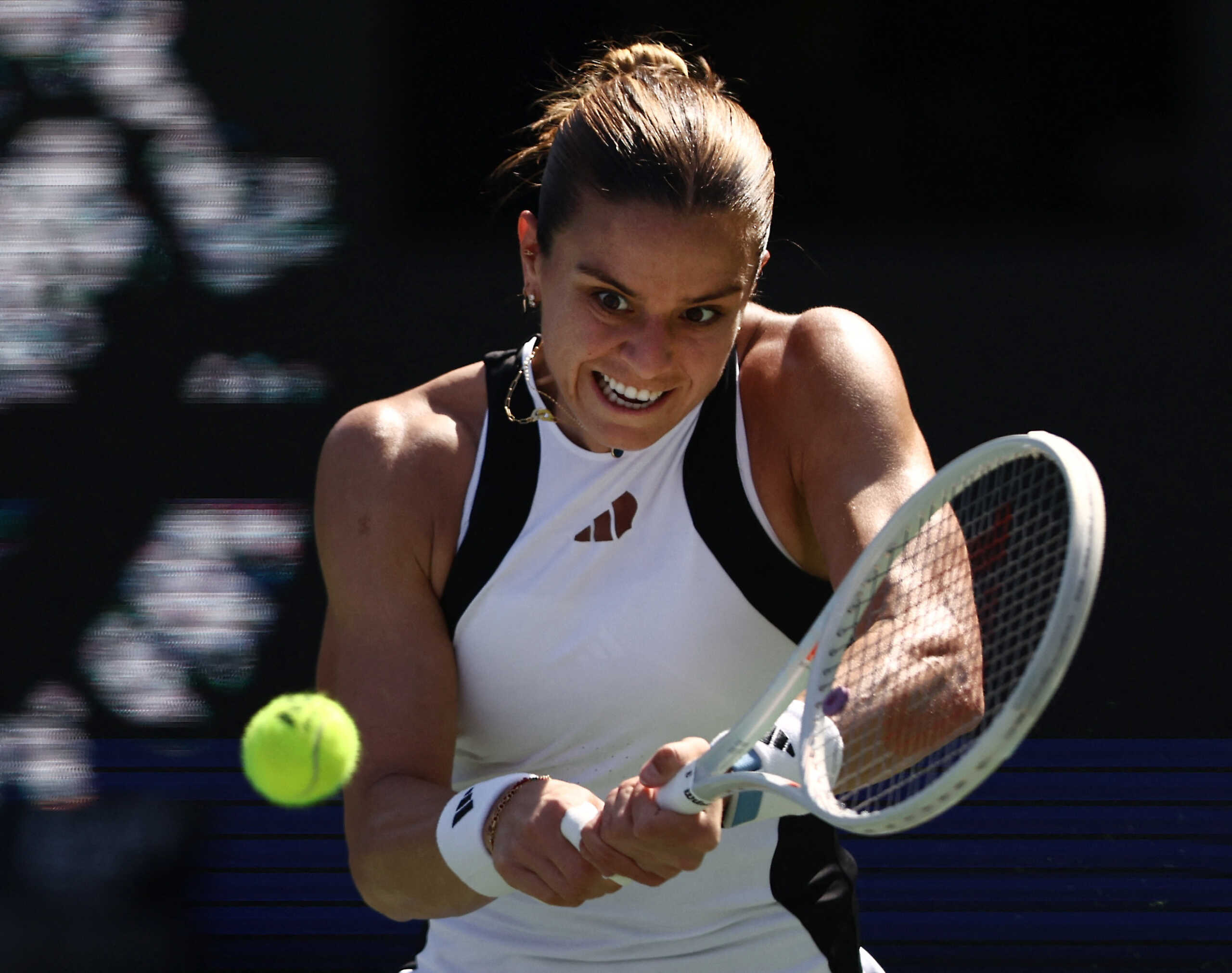 Tennis - WTA 1000 - Dubai Tennis Championships - Dubai Duty Free Tennis Centre, Dubai, United Arab Emirates - February 21, 2024 Greece's Maria Sakkari in action during her round of 16 match against Italy's Jasmine Paolini REUTERS