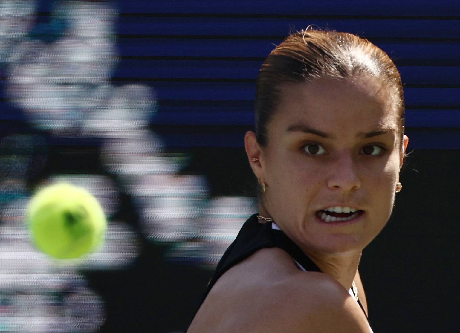 Tennis - WTA 1000 - Dubai Tennis Championships - Dubai Duty Free Tennis Centre, Dubai, United Arab Emirates - February 21, 2024 Greece's Maria Sakkari in action during her round of 16 match against Italy's Jasmine Paolini REUTERS