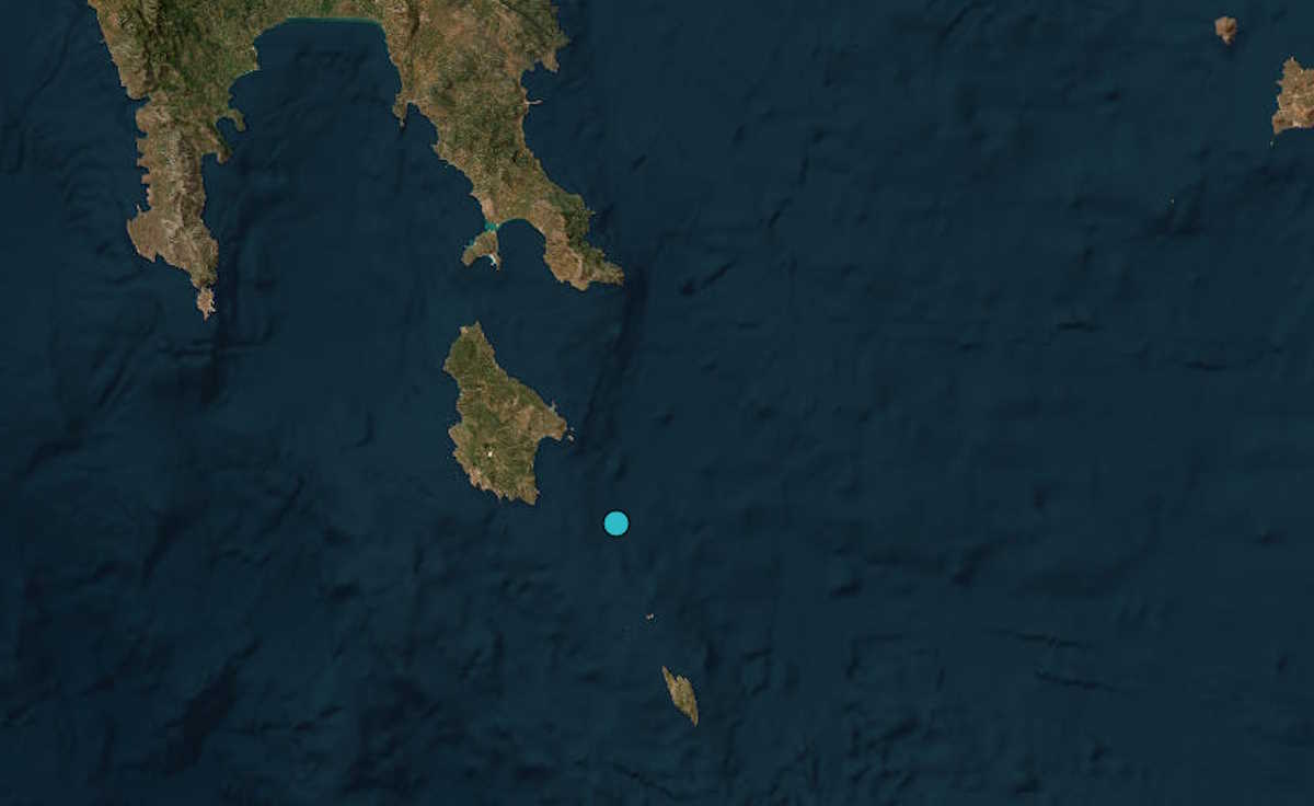 Σεισμός 3,1 Ρίχτερ ανοιχτά των Κυθήρων: 5,1 χιλιόμετρα το εστιακό βάθος