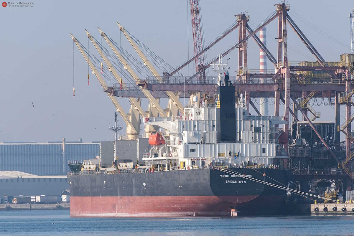 A view shows Barbados-flagged bulk carrier vessel True Confidence, in Ravenna, Italy March 10, 2022. Dario Bonazza