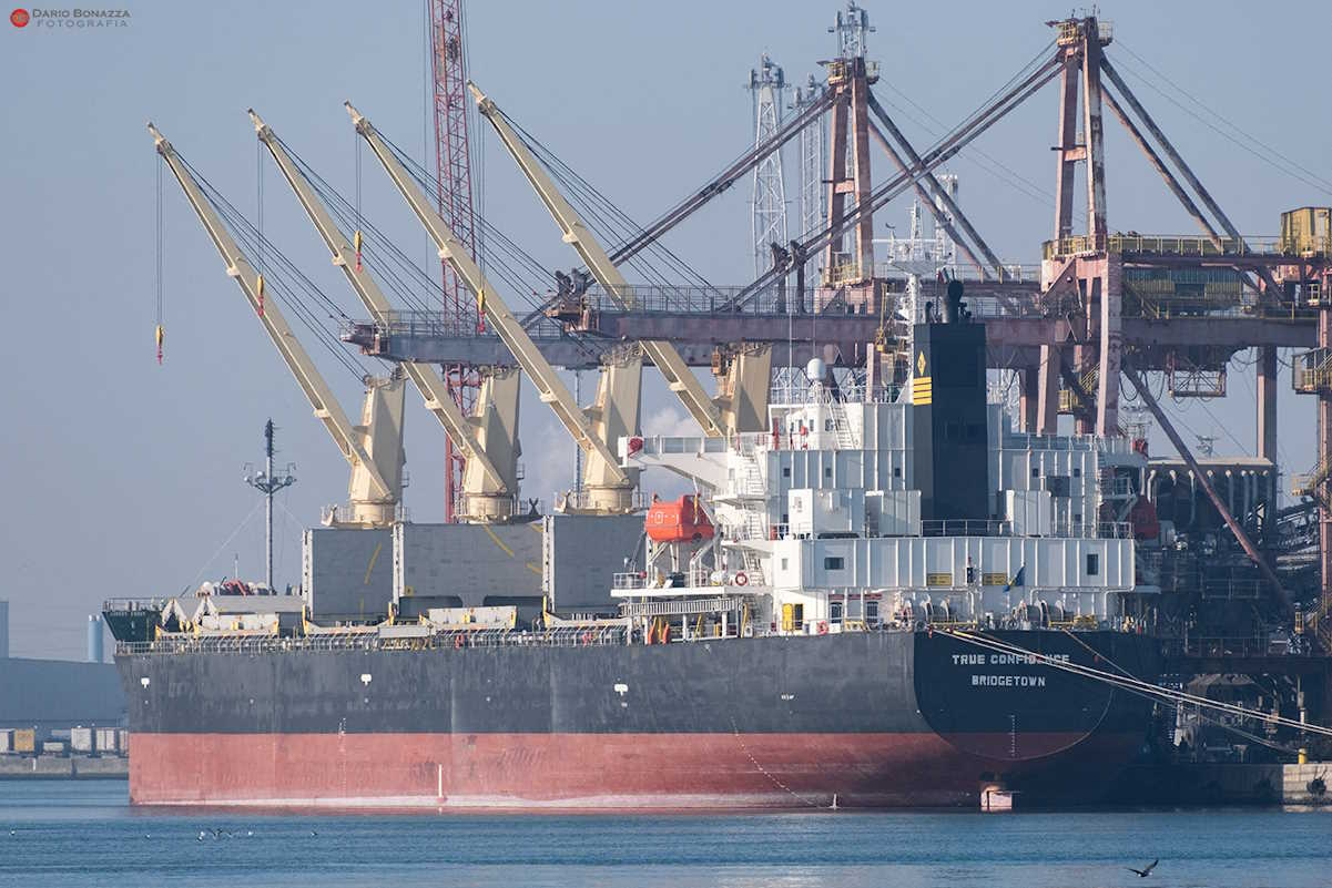 A view shows Barbados-flagged bulk carrier vessel True Confidence, in Ravenna, Italy March 10, 2022. Dario Bonazza