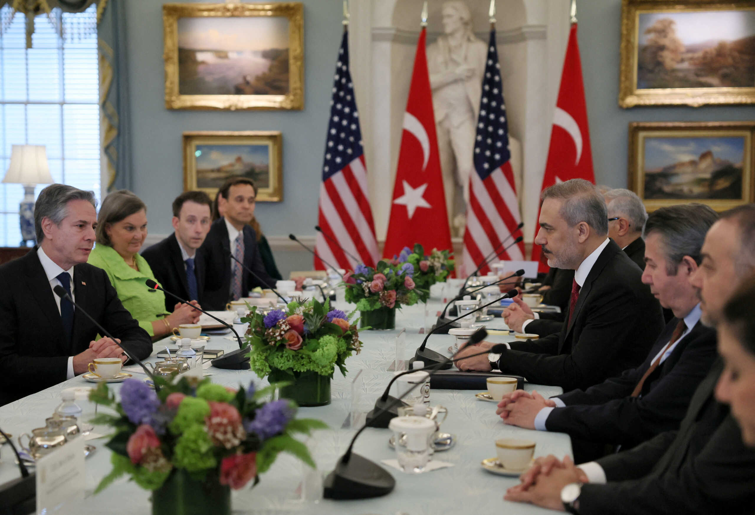 U.S. Secretary of State Antony Blinken meets with Turkish Foreign Minister Hakan Fidan at the State Department in Washington, U.S., March 8, 2024. REUTERS