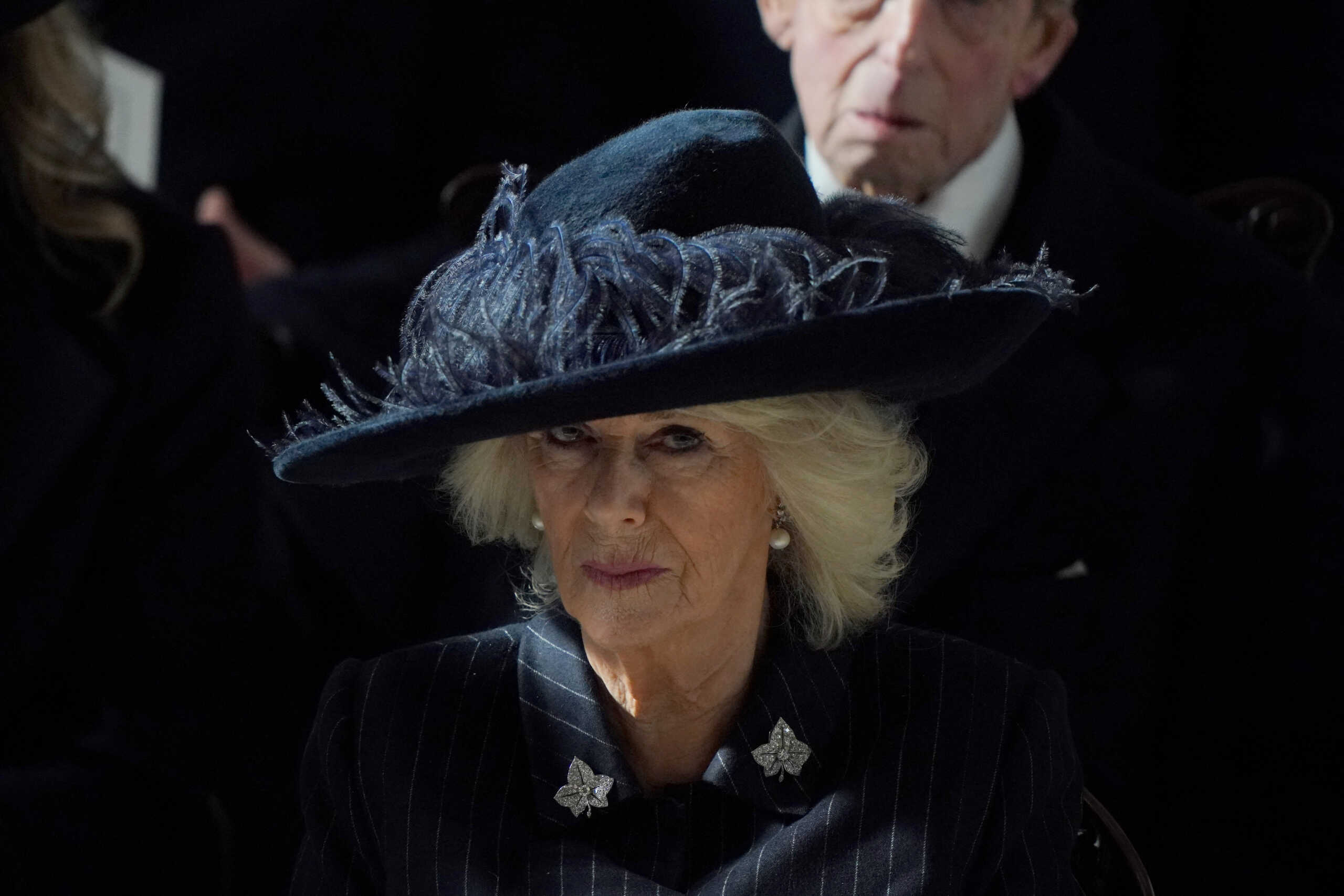 Queen Camilla attends a thanksgiving service for the life of King Constantine of the Hellenes at St George's Chapel, in Windsor Castle, Berkshire, Britain. Picture date: Tuesday February 27, 2024. Jonathan Brady