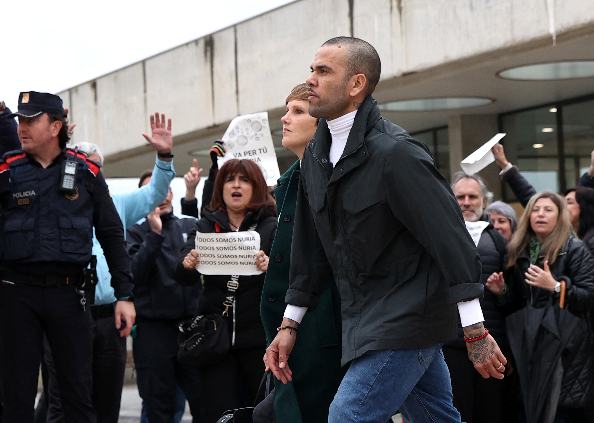Soccer Football - Dani Alves Release From Prison - Brians 2 Prison, Barcelona, Spain - March 25, 2024 Brazilian soccer player Dani Alves leaves the Brians 2 prison on bail along with his lawyer Ines Guardiola while he appeals his rape conviction REUTERS