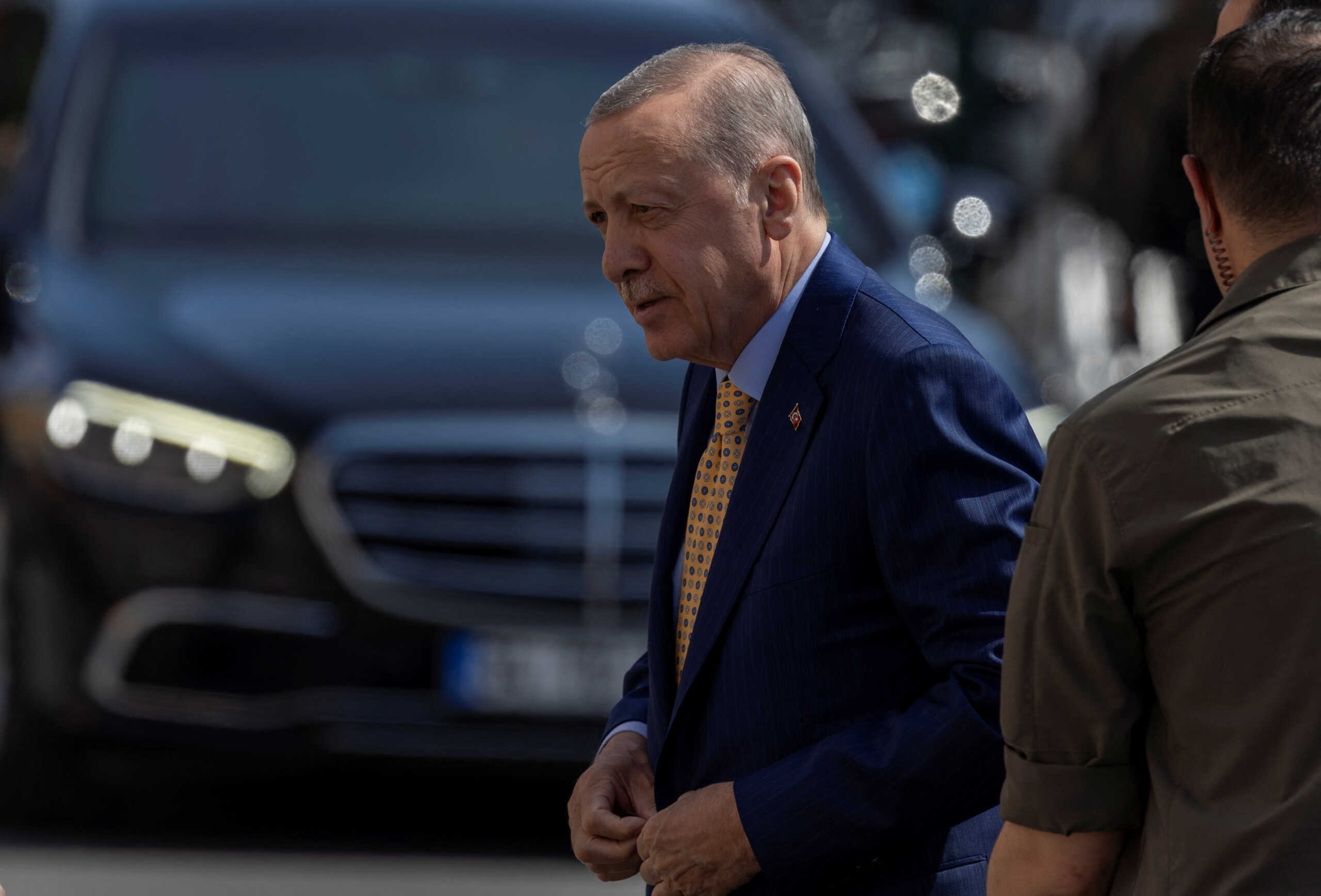 Turkish President Tayyip Erdogan arrives at a polling station to cast his ballot during the local elections in Istanbul, Turkey March 31, 2024. REUTERS