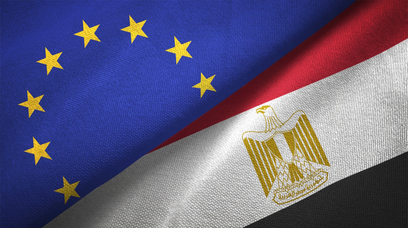 Egypt and European Union flag together realtions textile cloth fabric texture