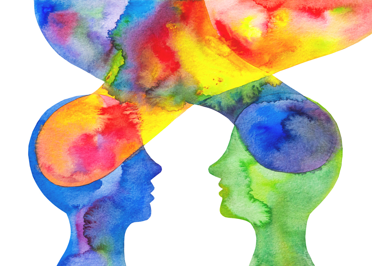Dialogue between two people. Graphic drawing.