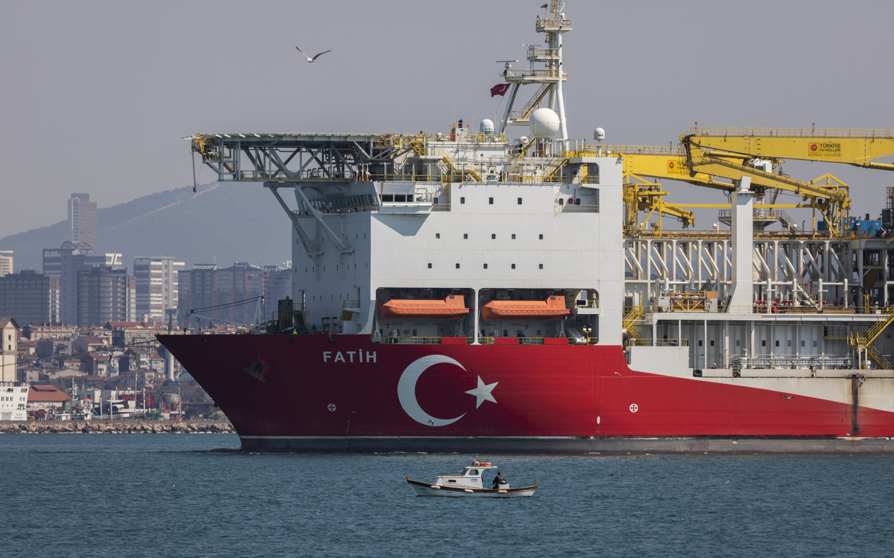 A view of the drilling ship 'Fatih' scheduled to be dispatched to the Marmara, at the port of Haydarpasa, in Istanbul, Turkey on April 10, 2020.