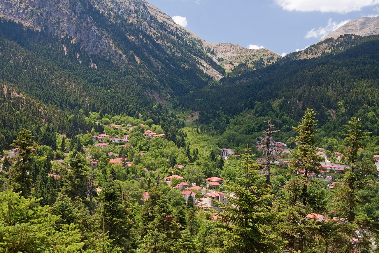The picturesque village of Athanasios Diakos at the base of Vardousia mountain, central Greece