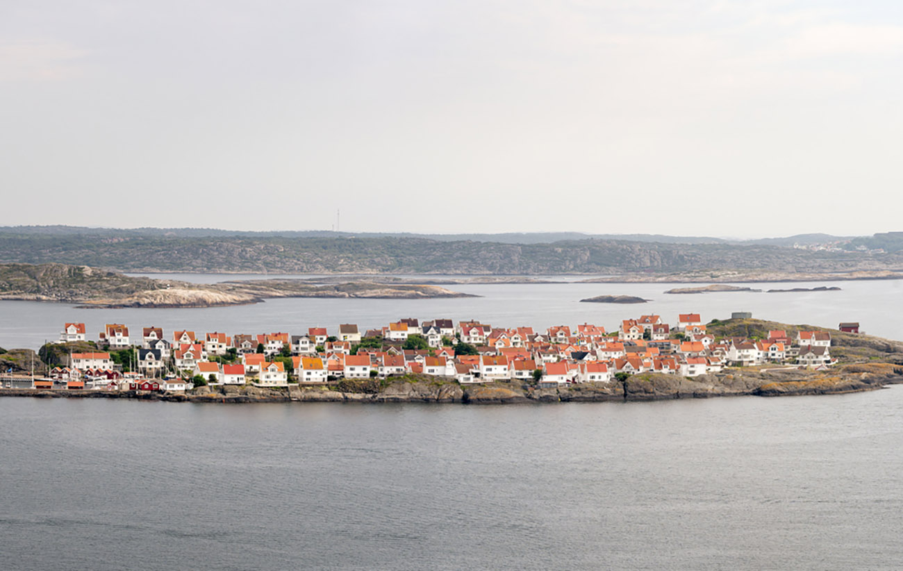 Panoramic view over the small island Astol on the Swedish West Coast. Popular destination for sailing and yachting in summer season.