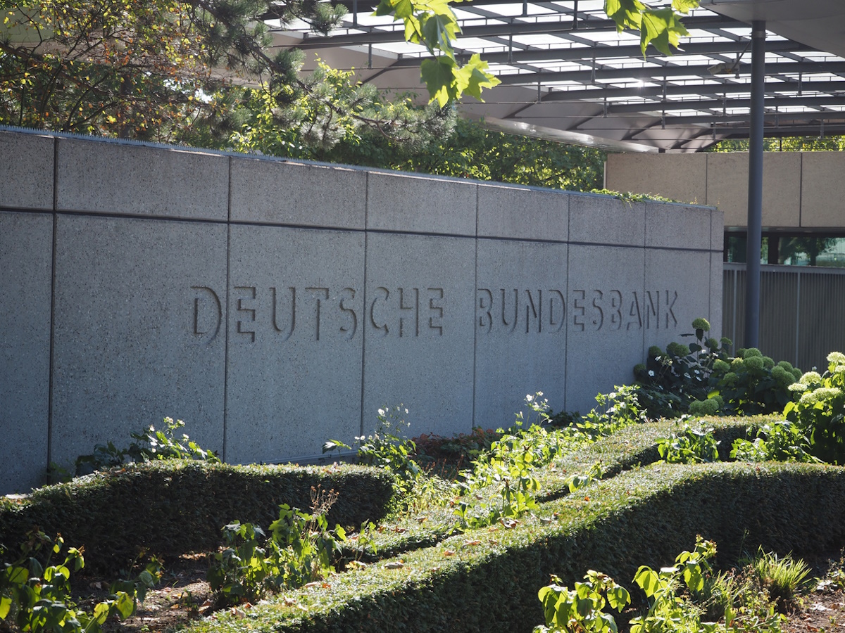 Frankfurt, Hessen Germany - August 16 2022: Deutsche Bundesbank (German Central Bank) logo sign headquarters in Frankfurt Germany.