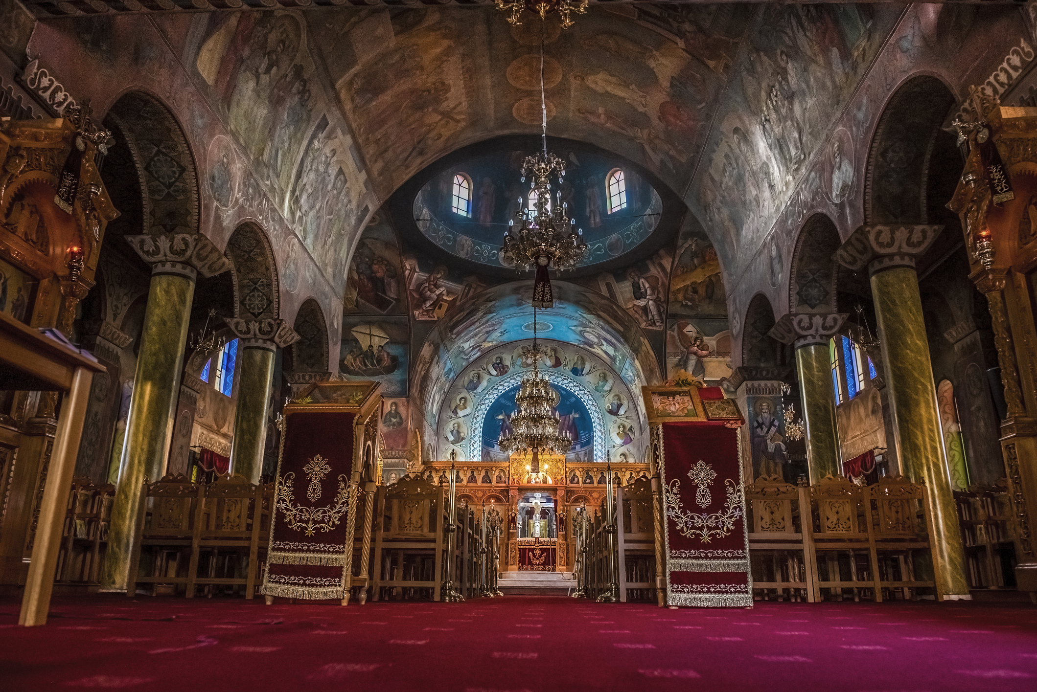 interior view of orthodox Christian church in Greece