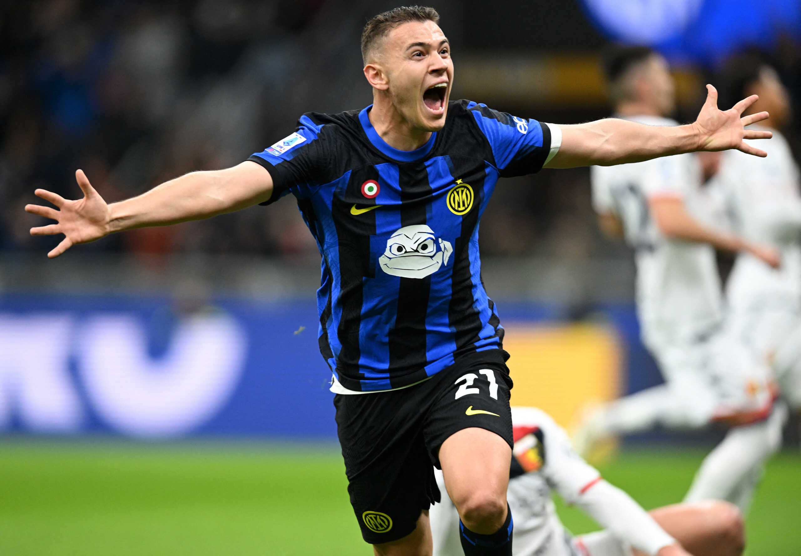 Soccer Football - Serie A - Inter Milan v Genoa - San Siro, Milan, Italy - March 4, 2024 Inter Milan's Kristjan Asllani celebrates scoring their first goal REUTERS