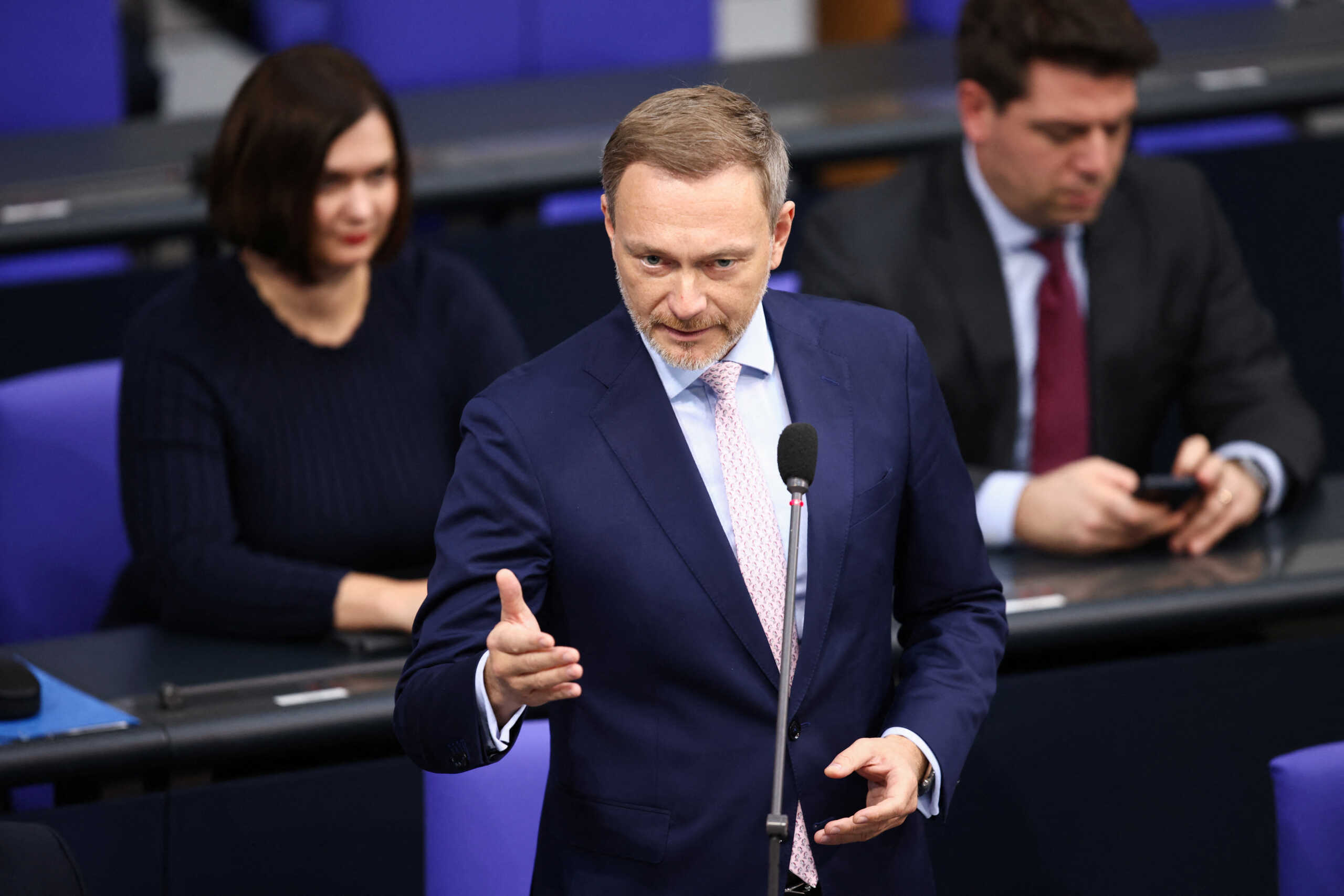 German Finance Minister Christian Lindner gestures as he answers lawmakers' questions during a session of the lower house of parliament, the Bundestag, in Berlin, Germany, February 21, 2024.  REUTERS