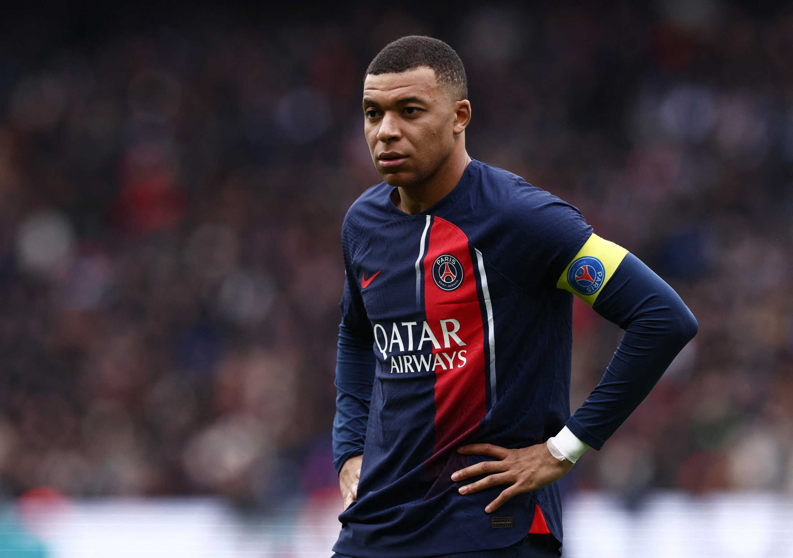 Soccer Football - Ligue 1 - Paris St Germain v Stade de Reims - Parc des Princes, Paris, France - March 10, 2024 Paris St Germain's Kylian Mbappe reacts REUTERS