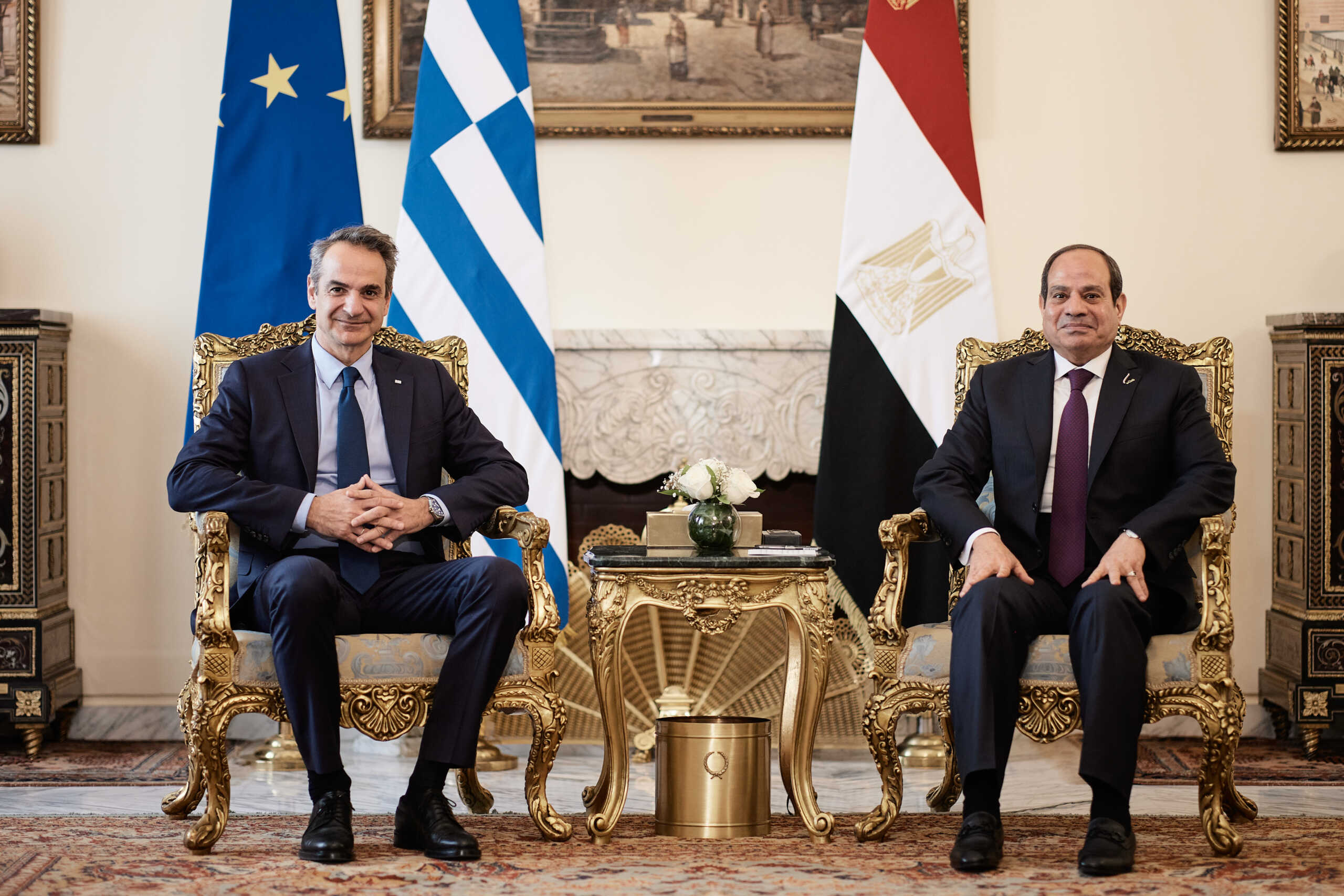 Επίσκεψη του Πρωθυπουργού Κυριάκου Μητσοτάκη στο Κάιρο από κοινού με την Πρόεδρο της Κομισιόν Ούρσουλα φον ντερ Λάιεν, τους πρωθυπουργούς της Ιταλίας Τζιόρτζια Μελόνι, του Βελγίου Αλεξάντερ ντε Κρο και τον καγκελάριο της Αυστρίας Καρλ Νεχάμερ, Κυριακή 17 Μαρτίου 2024. 
(ΔΗΜΗΤΡΗΣ ΠΑΠΑΜΗΤΣΟΣ