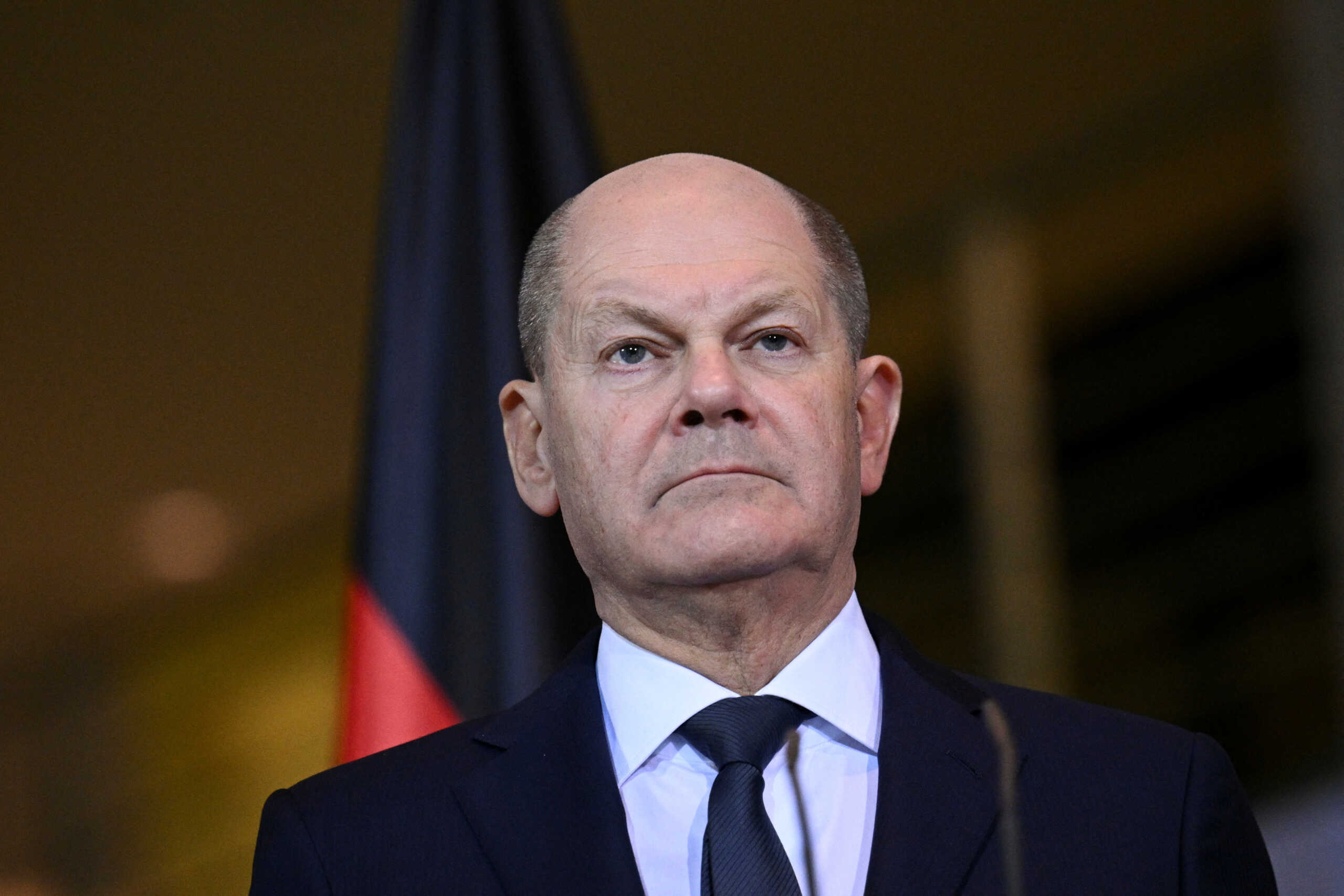 German Chancellor Olaf Scholz looks on as he and Thailand's Prime Minister Srettha Thavisin (not pictured) hold a press conference at the Chancellery in Berlin, Germany, March 13, 2024. REUTERS