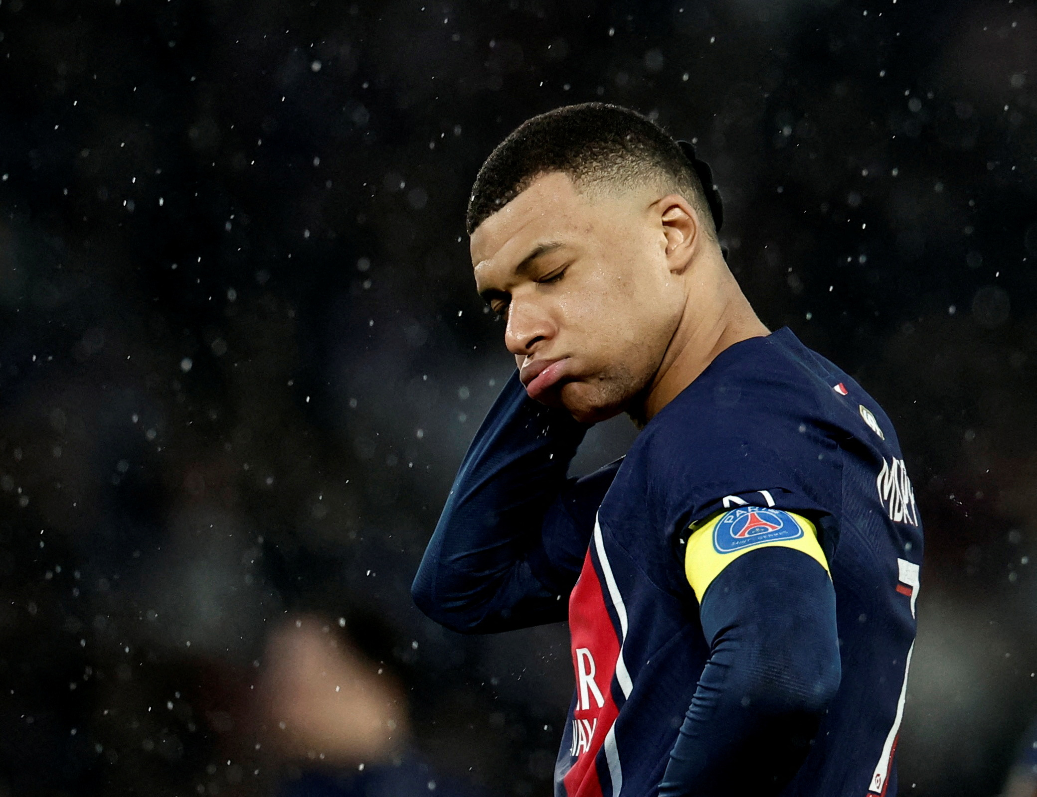 Soccer Football - Ligue 1 - Paris St Germain v Stade Rennes - Parc des Princes, Paris, France - February 25, 2024  Paris St Germain's Kylian Mbappe reacts REUTERS