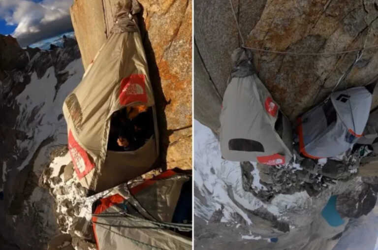 Ορειβάτες κοιμούνται σε σκηνές που κρέμονται στο κενό σε υψόμετρο 2.500 μέτρων