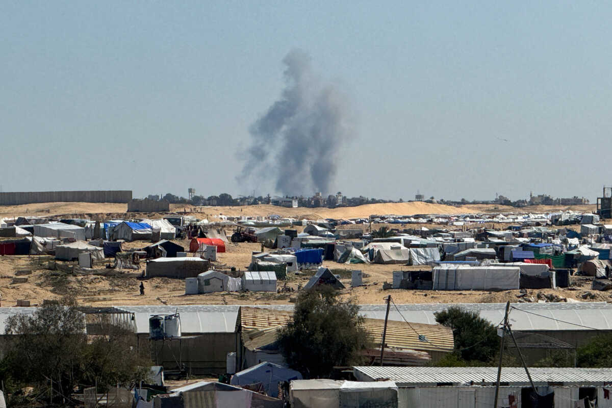 Smoke rises during an Israeli ground operation in Khan Younis, amid the ongoing conflict between Israel and the Palestinian Islamist group Hamas, as seen from a tent camp sheltering displaced Palestinians in Rafah, in the southern Gaza Strip March 11, 2024. REUTERS