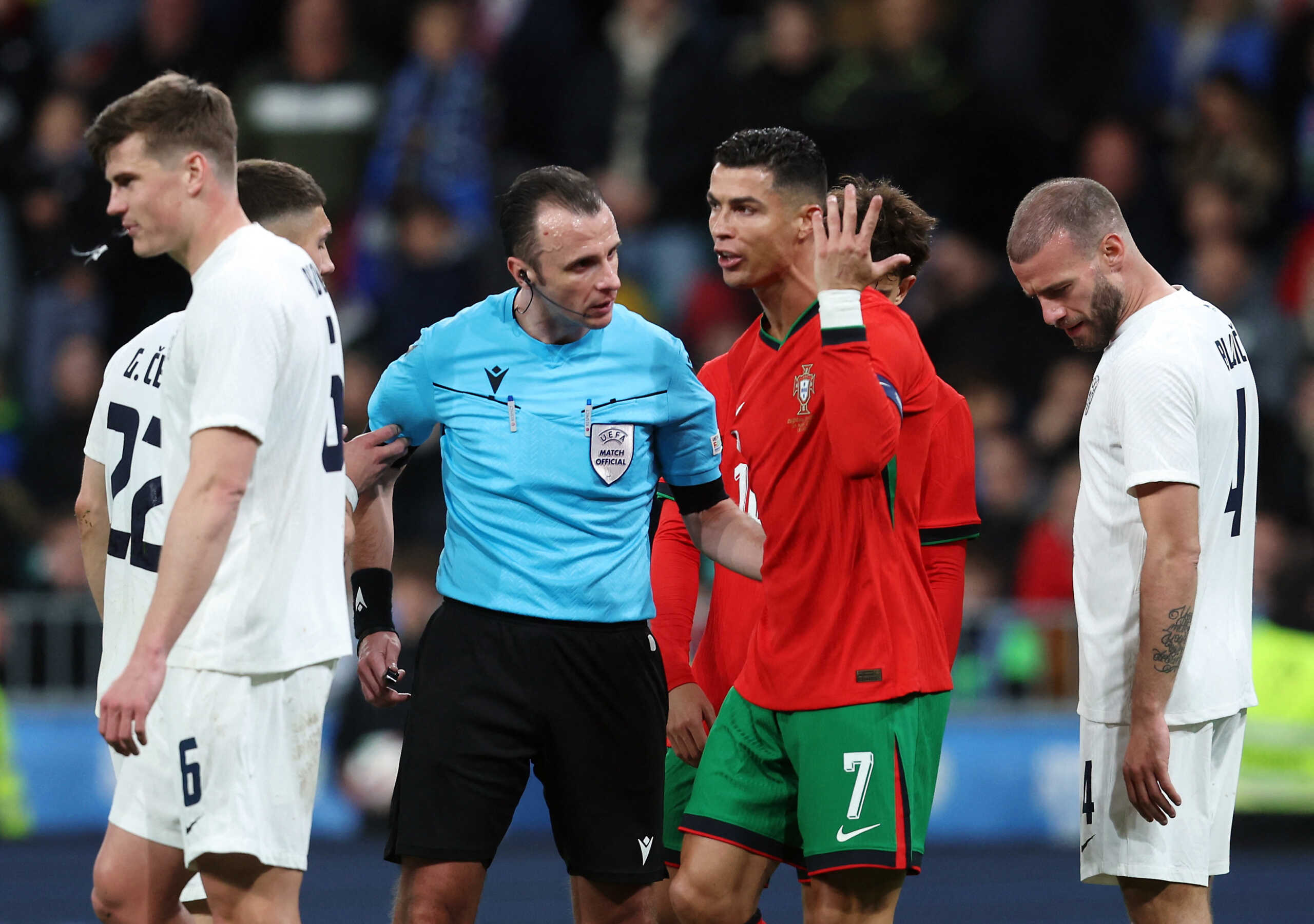 Soccer Football - International Friendly - Slovenia v Portugal - Stozice Stadium, Ljubjana, Slovenia - March 26, 2024 Portugal's Cristiano Ronaldo reacts REUTERS