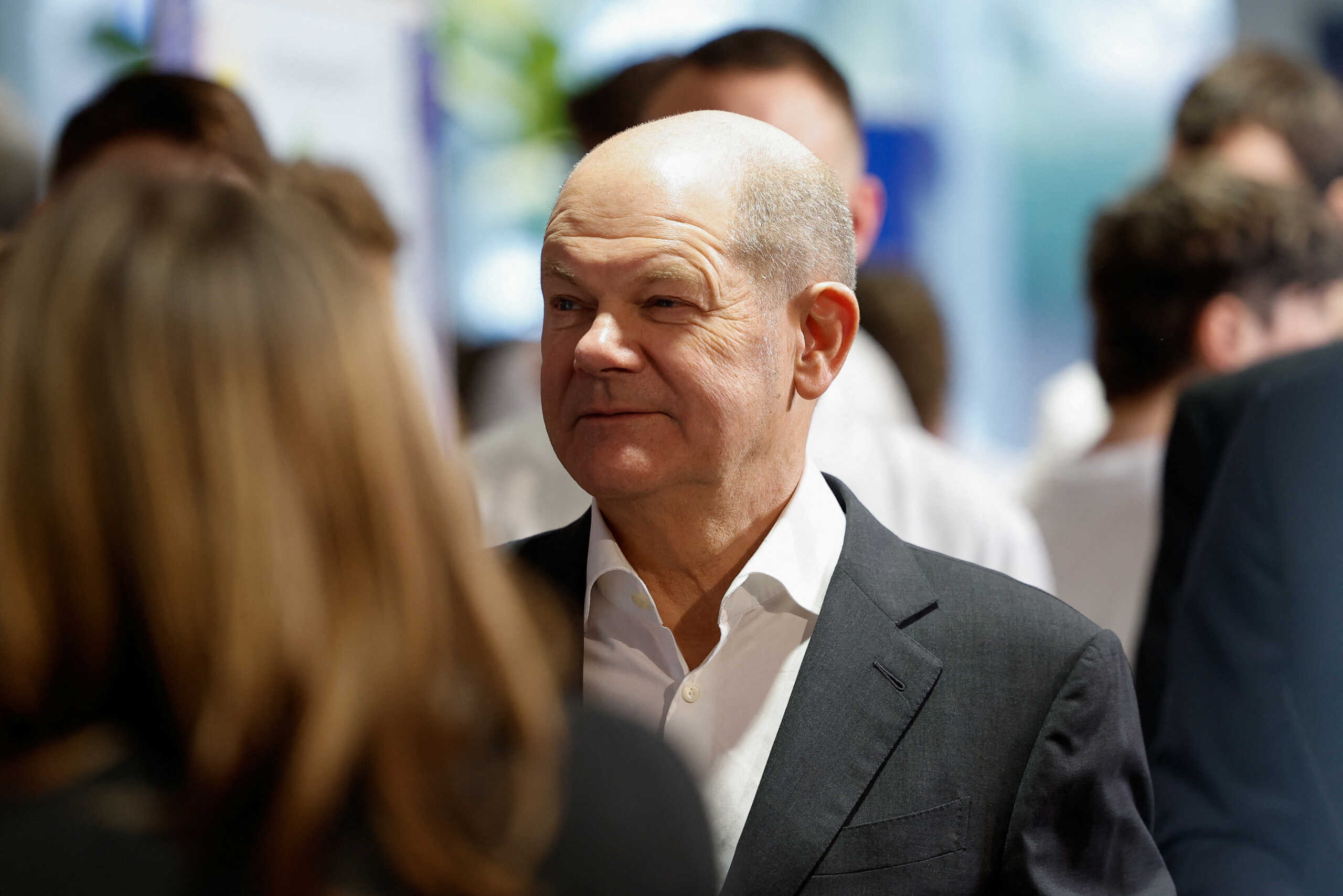 German Chancellor Olaf Scholz attends EU Day at a school in Sindelfingen, Germany, March 4, 2024. REUTERS