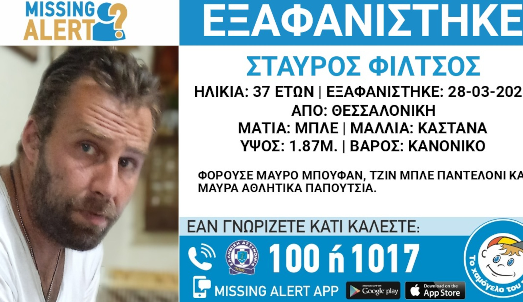 Θεσσαλονίκη: Συναγερμός για την εξαφάνιση 37χρονου – Εκδόθηκε Missing Alert